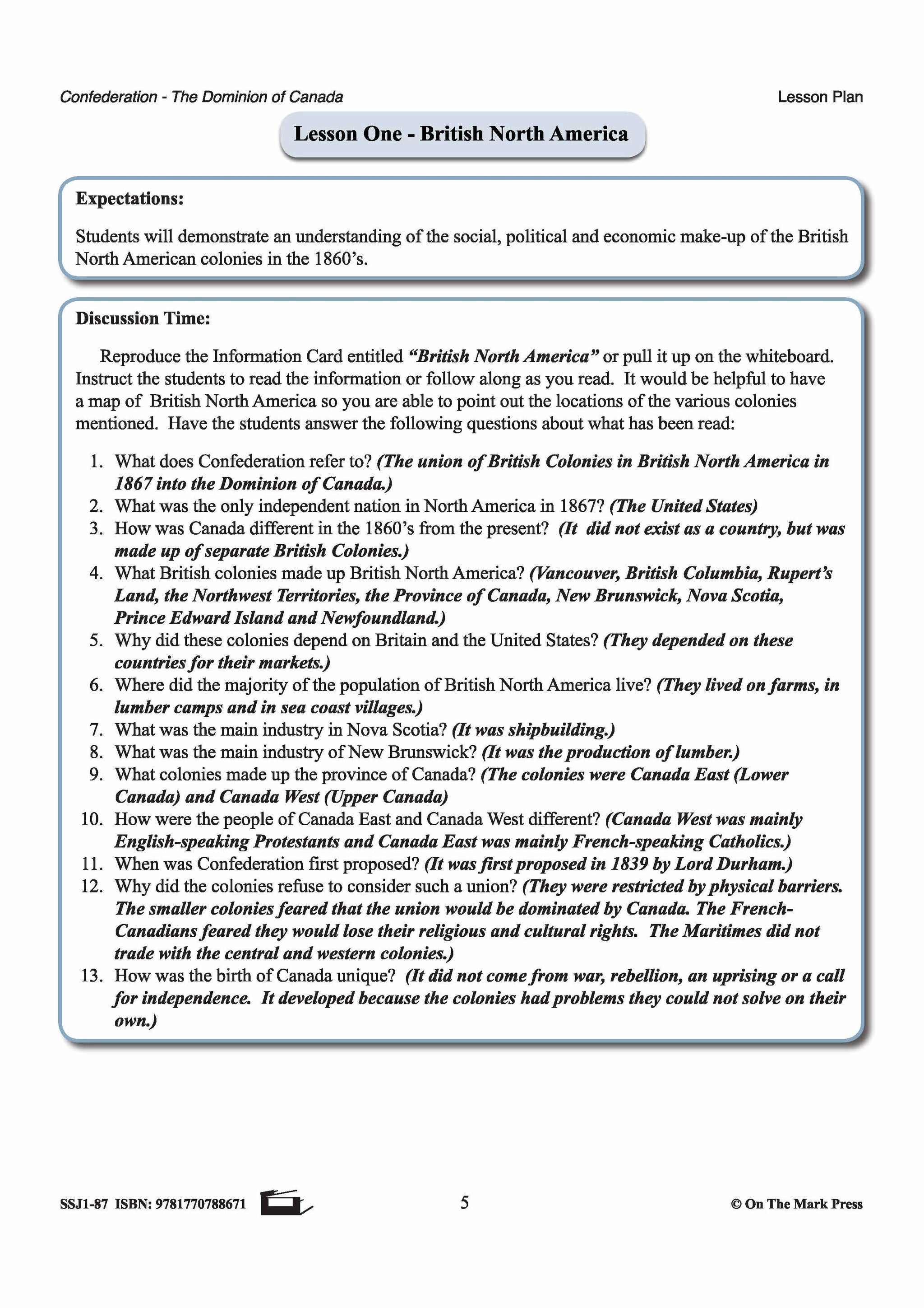 British North America Lesson Grades 7-8