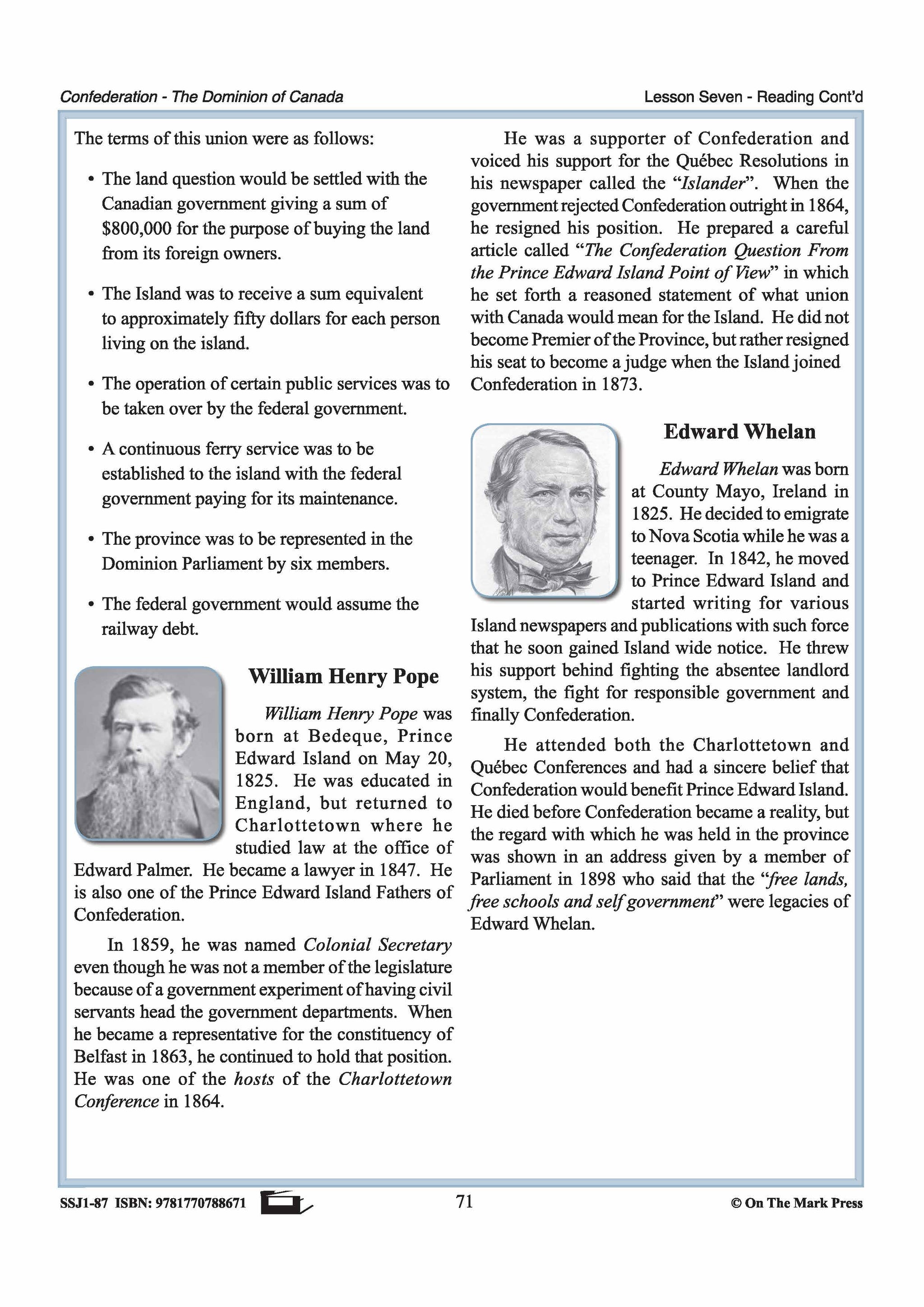 Prince Edward Island and Confederation Lesson Grades 7-8