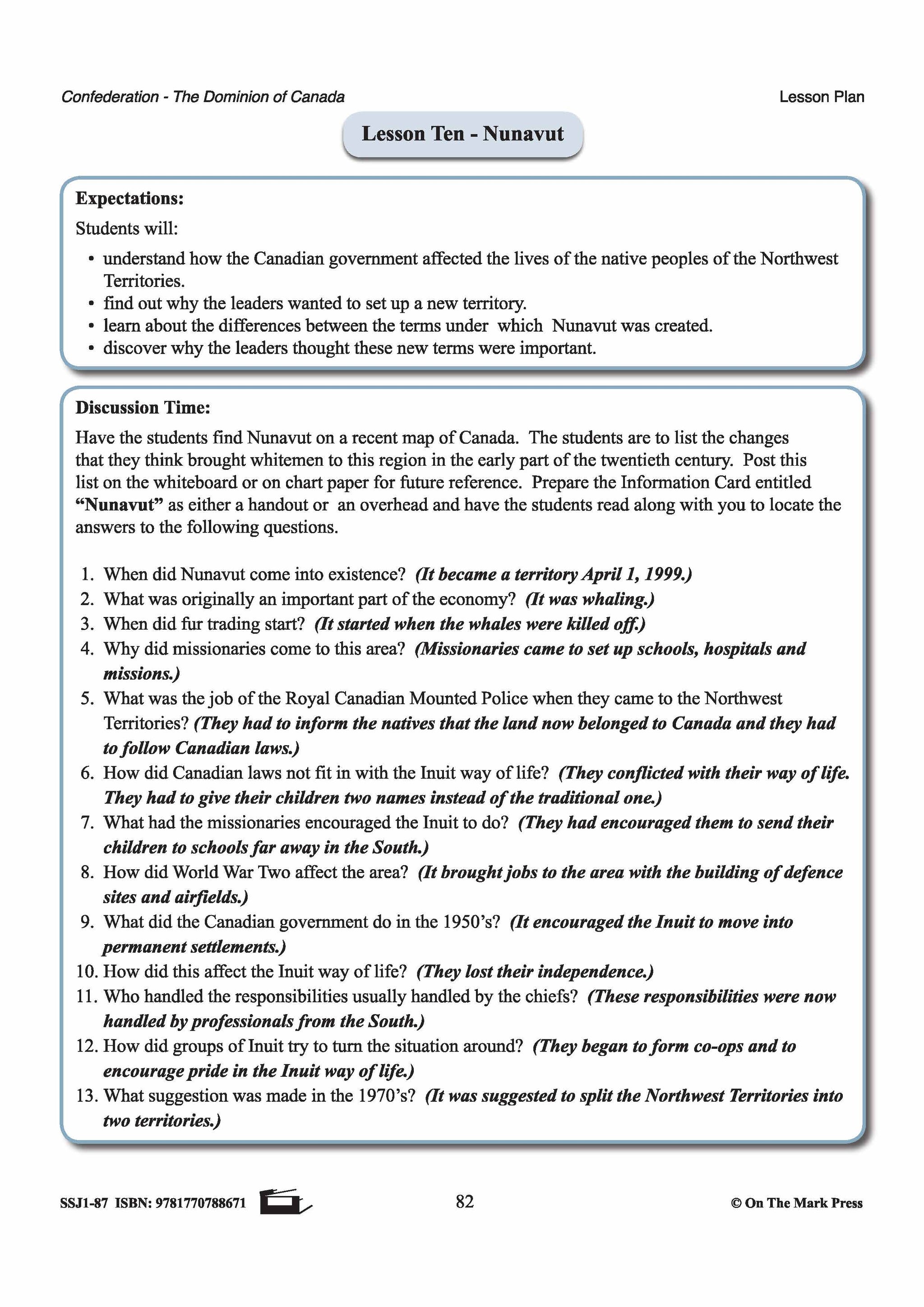 Nunavut:  The New Territory Lesson Grades 7-8