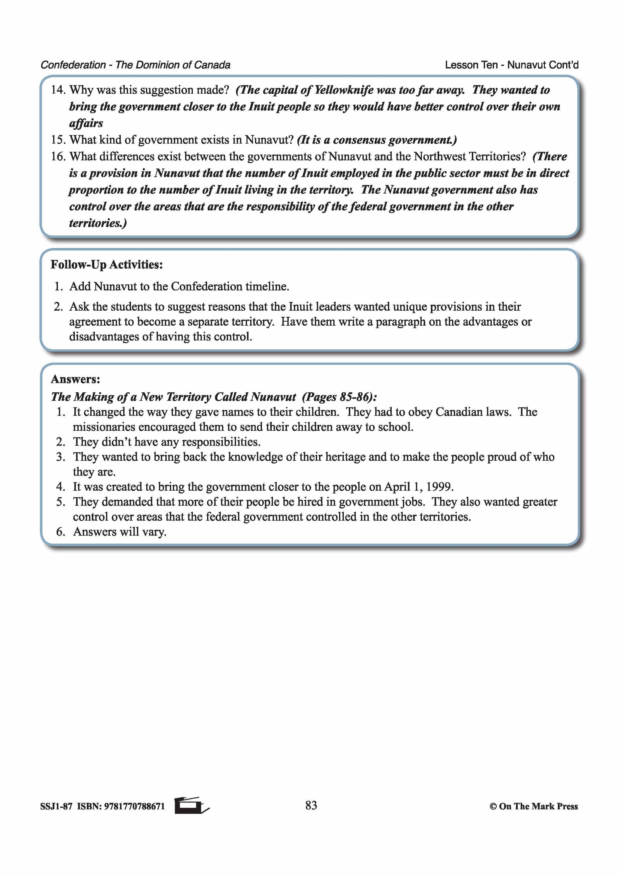 Nunavut:  The New Territory Lesson Grades 7-8