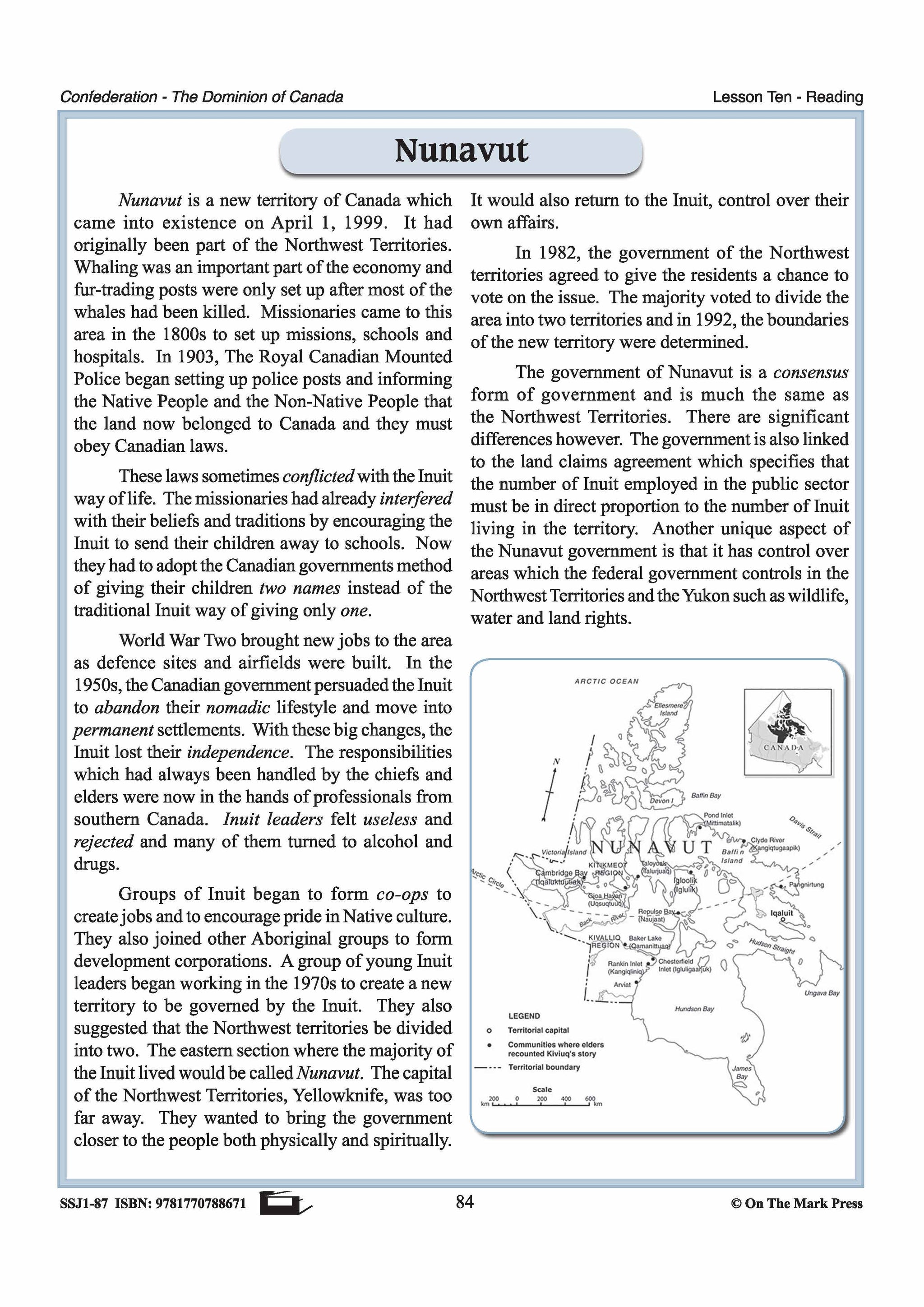 Nunavut:  The New Territory Lesson Grades 7-8