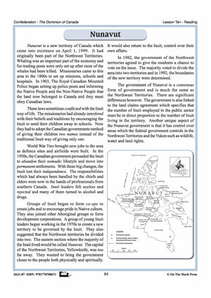 Nunavut:  The New Territory Lesson Grades 7-8