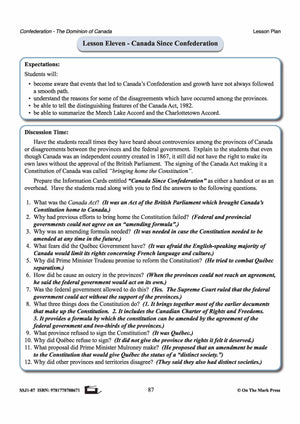 Canada Since Confederation Lesson Grades 7-8