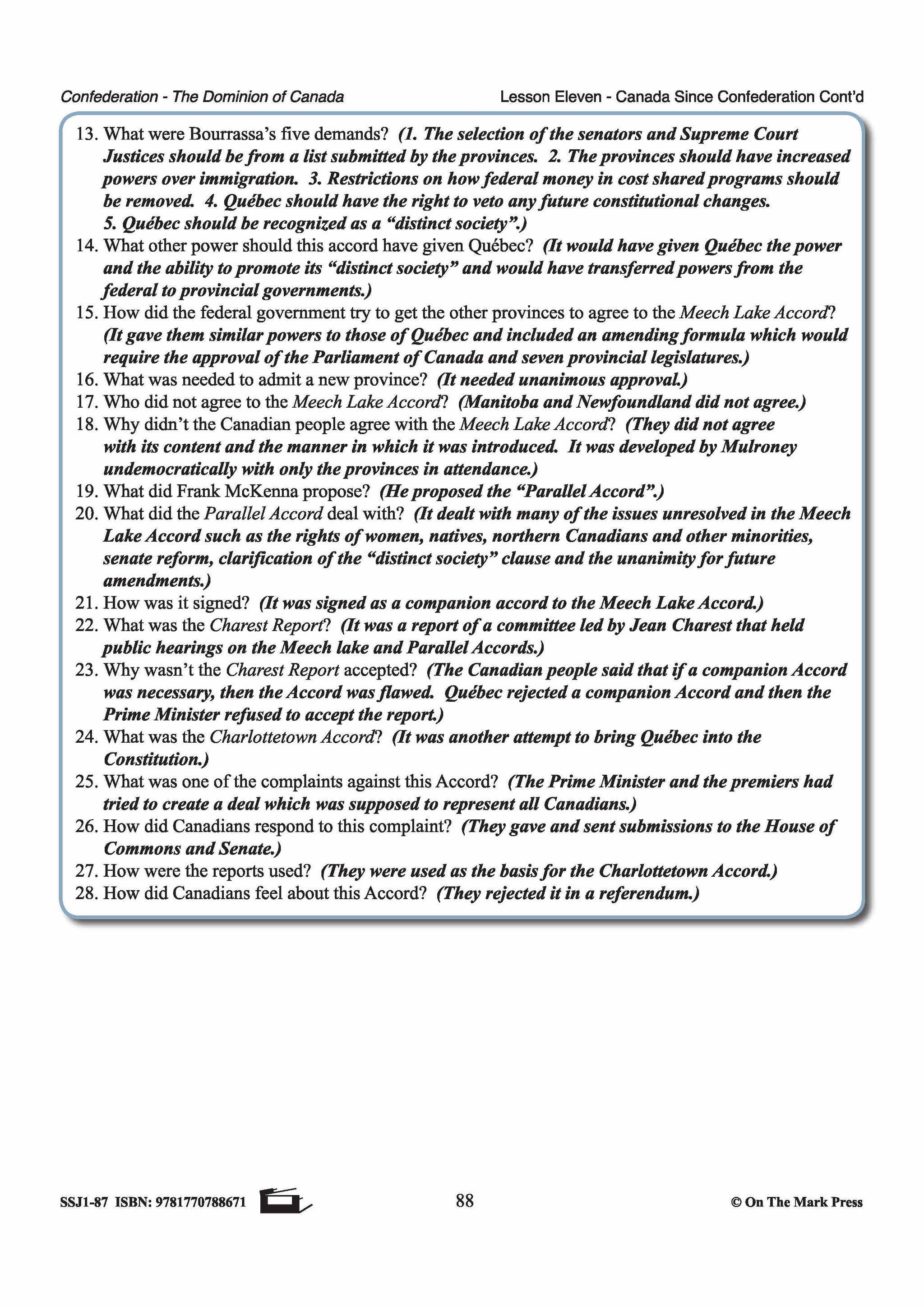 Canada Since Confederation Lesson Grades 7-8