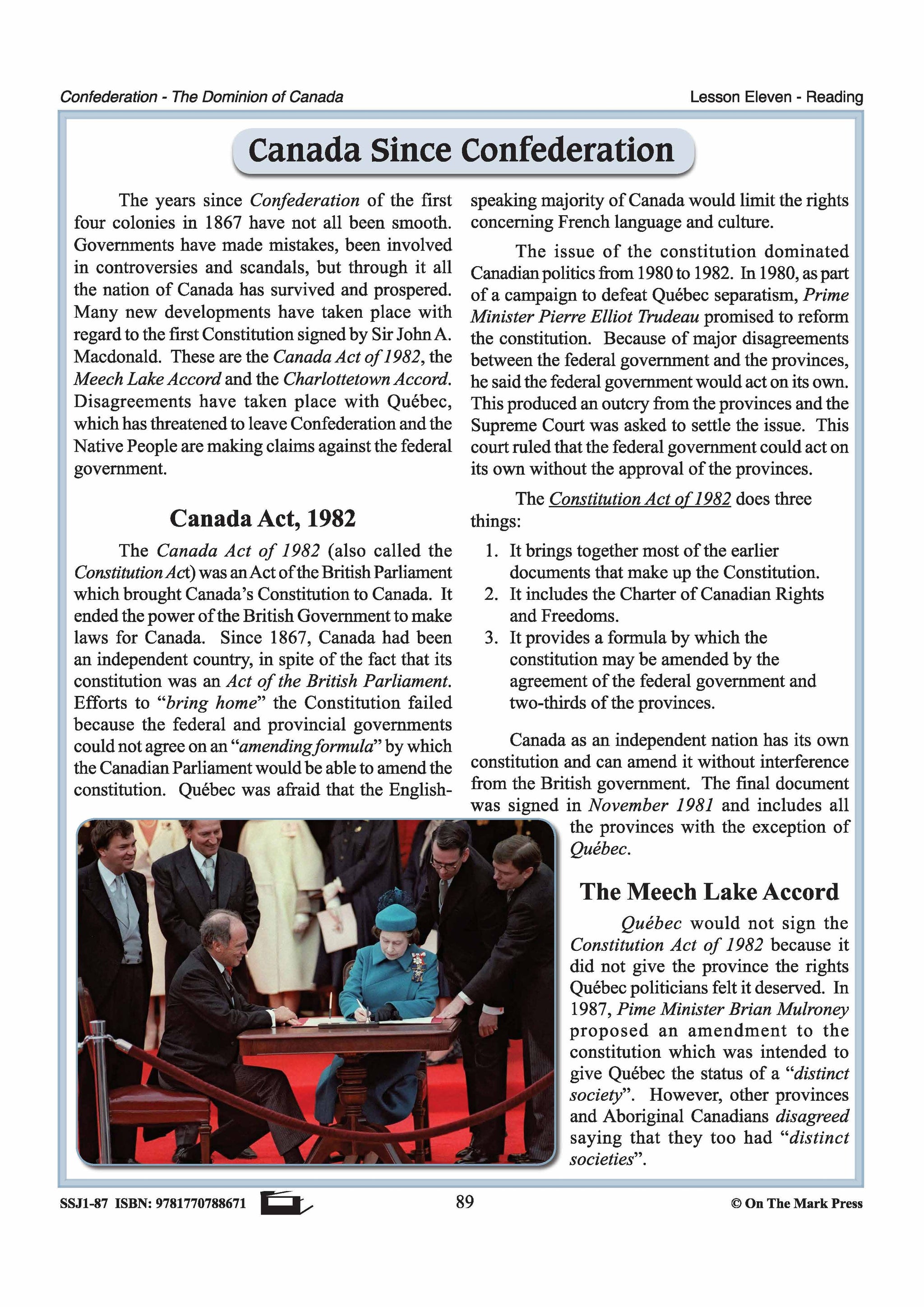 Canada Since Confederation Lesson Grades 7-8