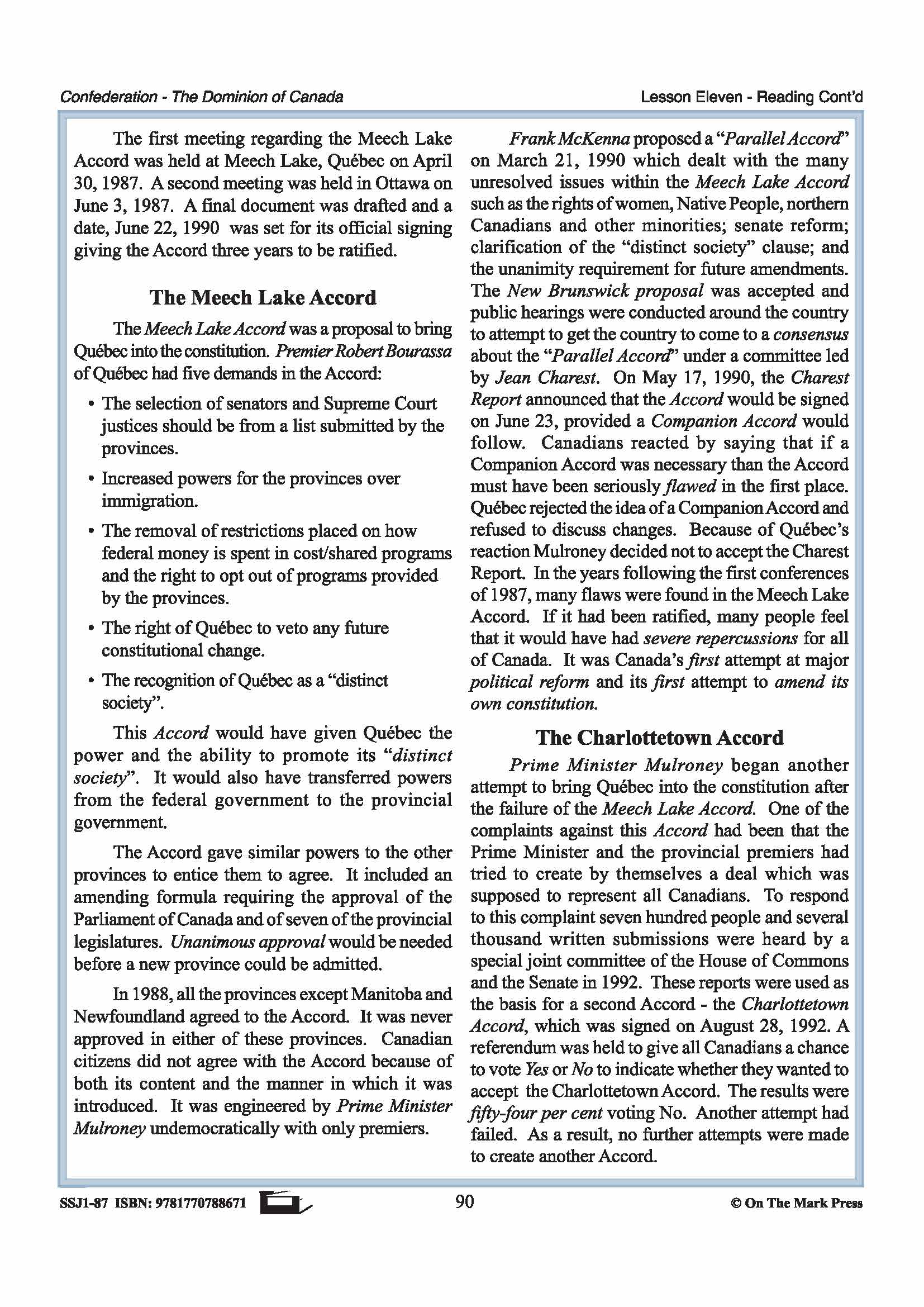 Canada Since Confederation Lesson Grades 7-8