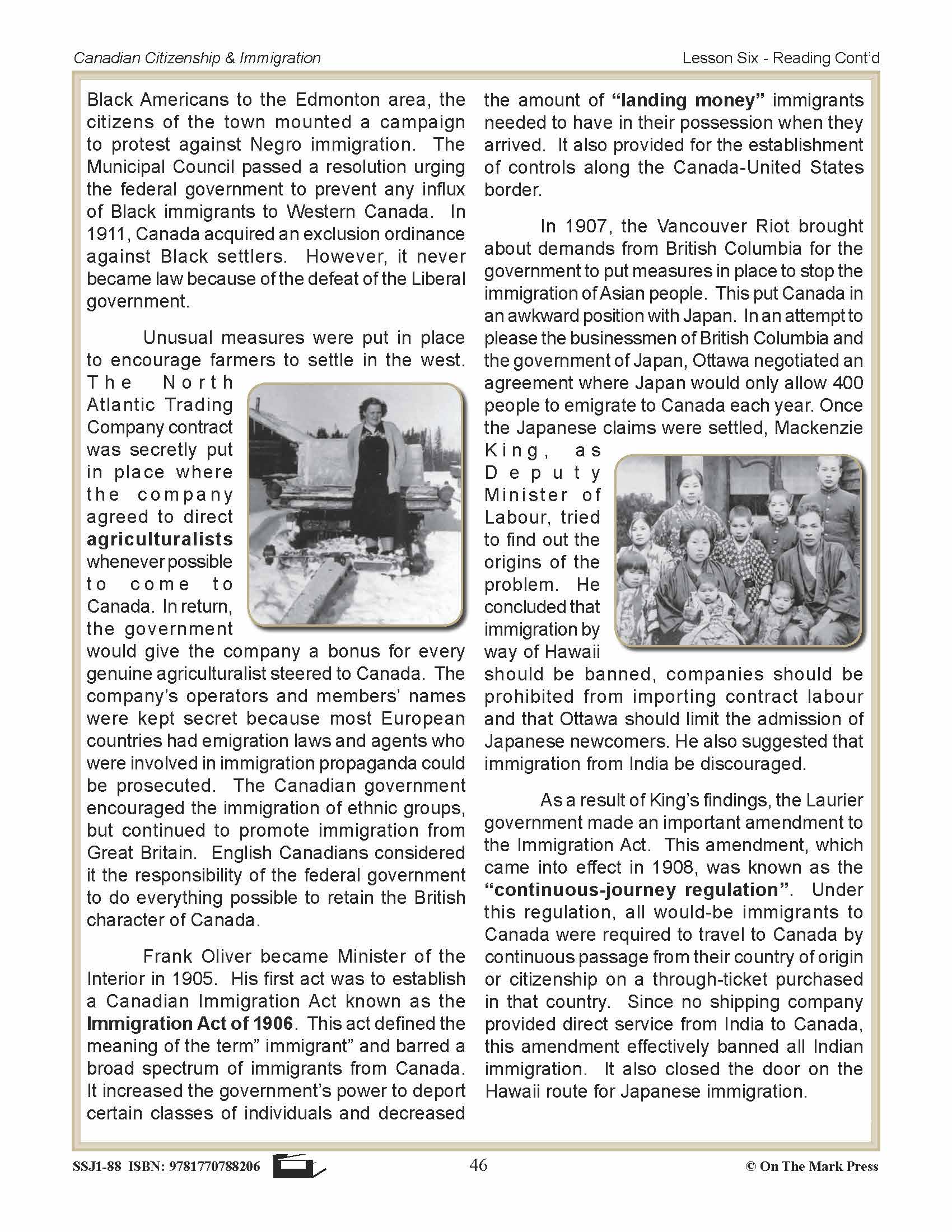 Immigration Laws Before 1945 In Canada Gr. 4-8