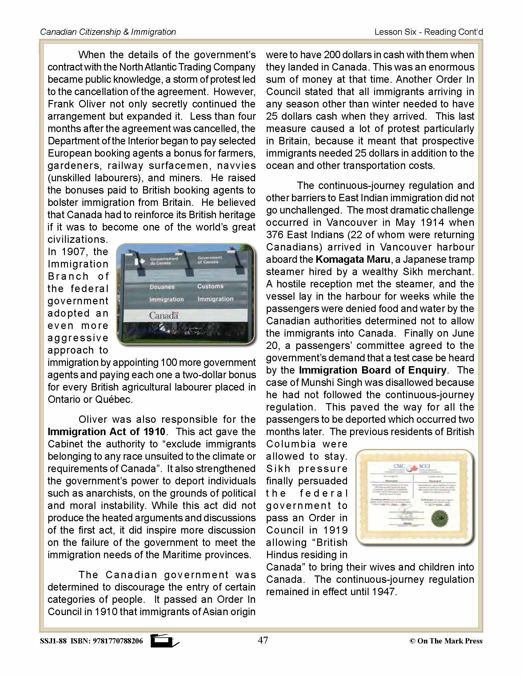 Immigration Laws Before 1945 In Canada Gr. 4-8