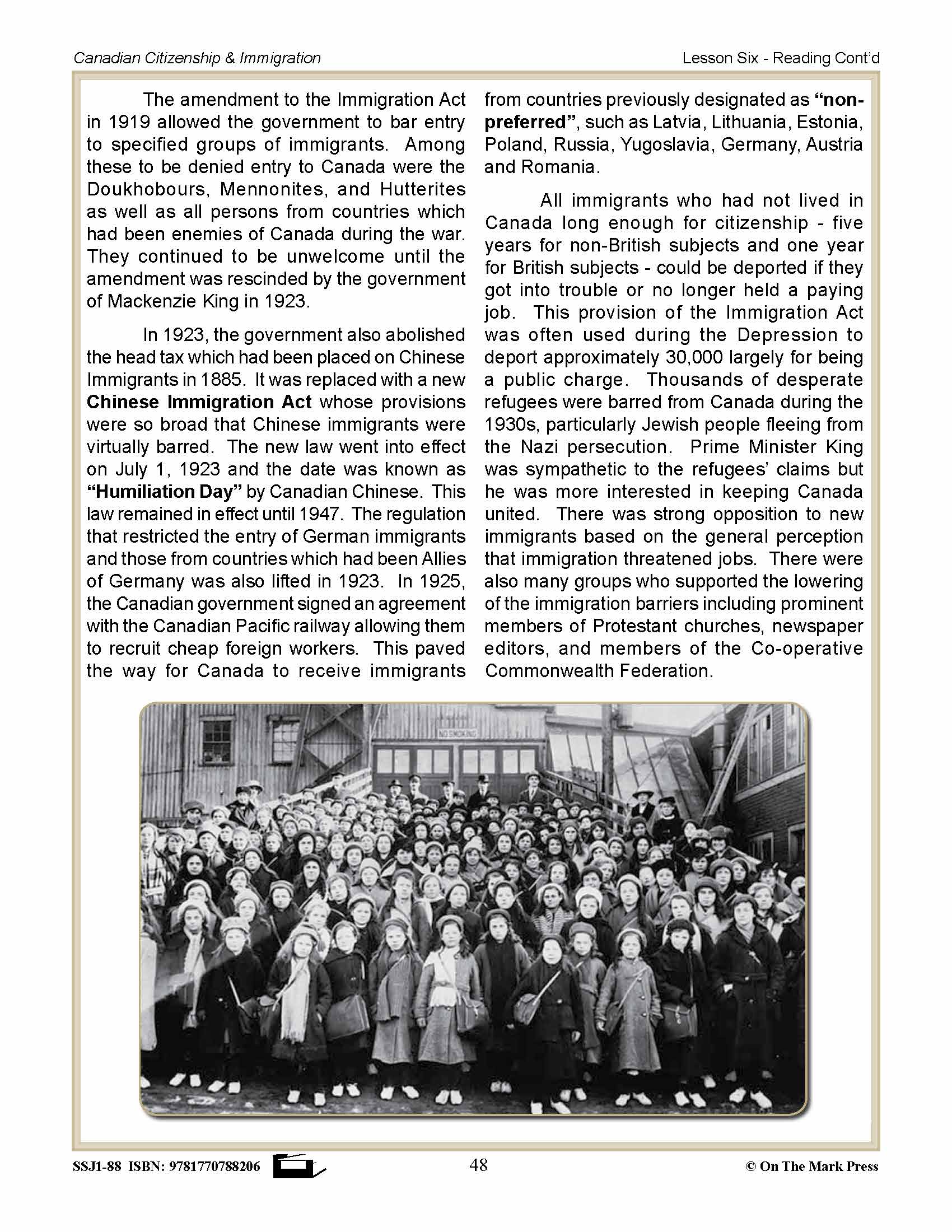 Immigration Laws Before 1945 In Canada Gr. 4-8