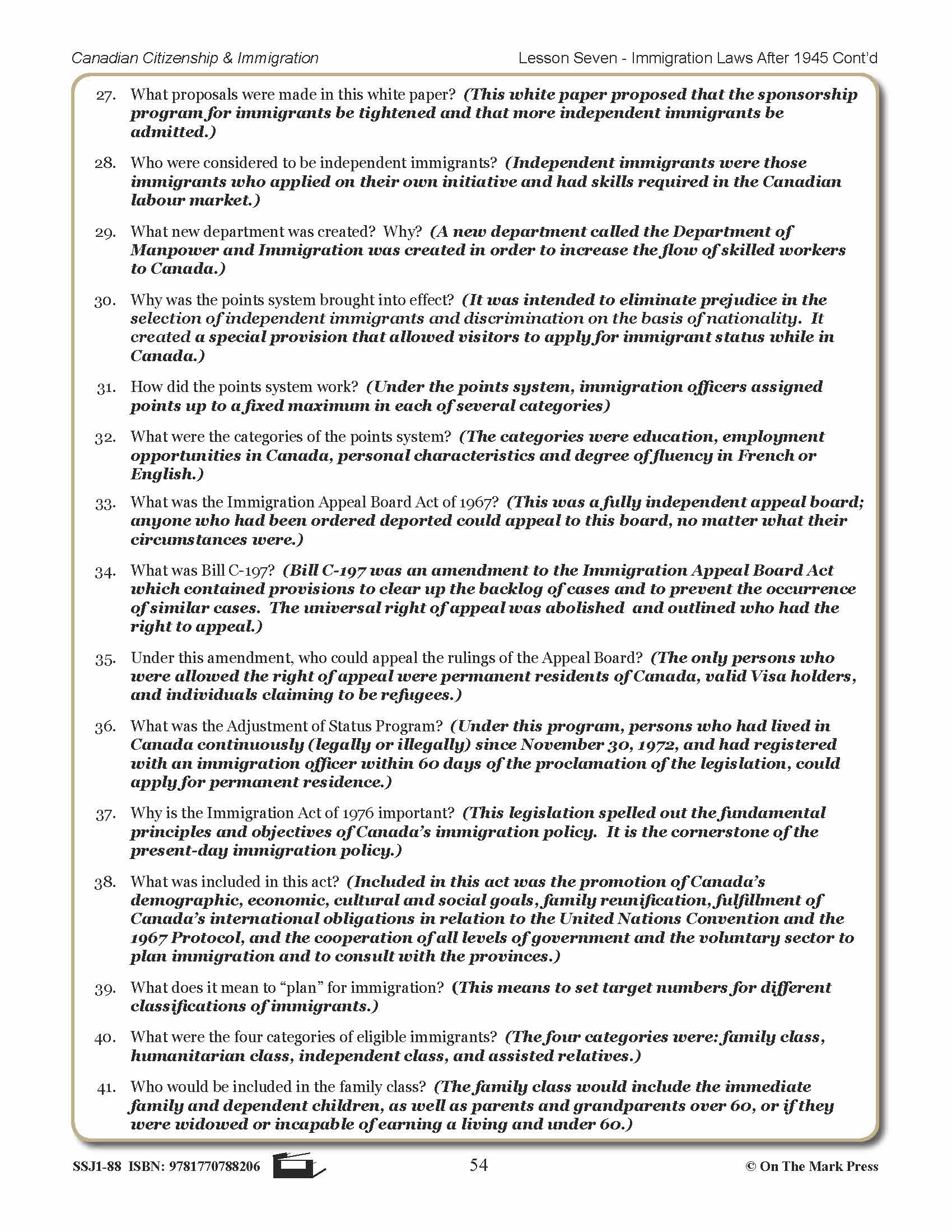 Immigration Laws After 1945 In Canada Gr. 4-8