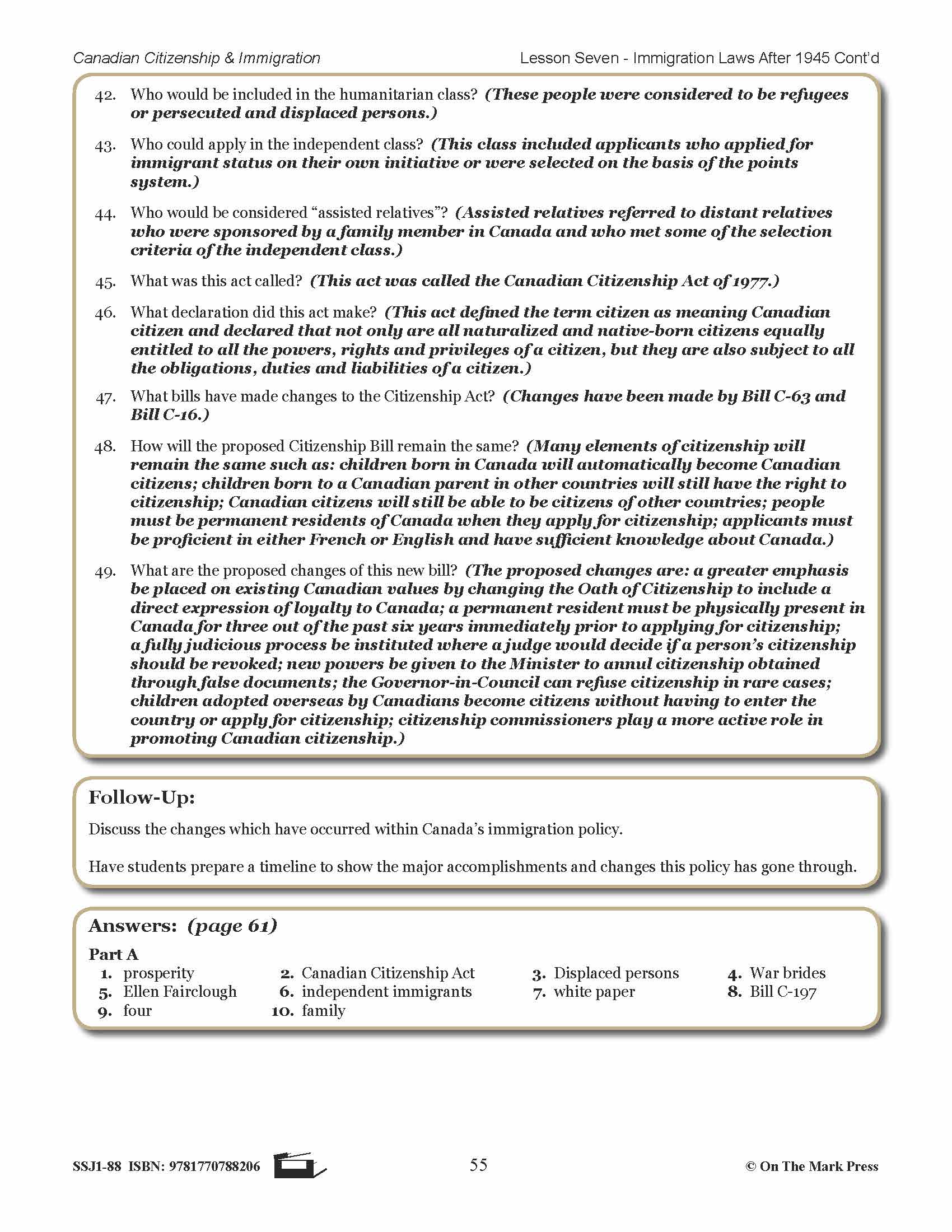 Immigration Laws After 1945 In Canada Gr. 4-8