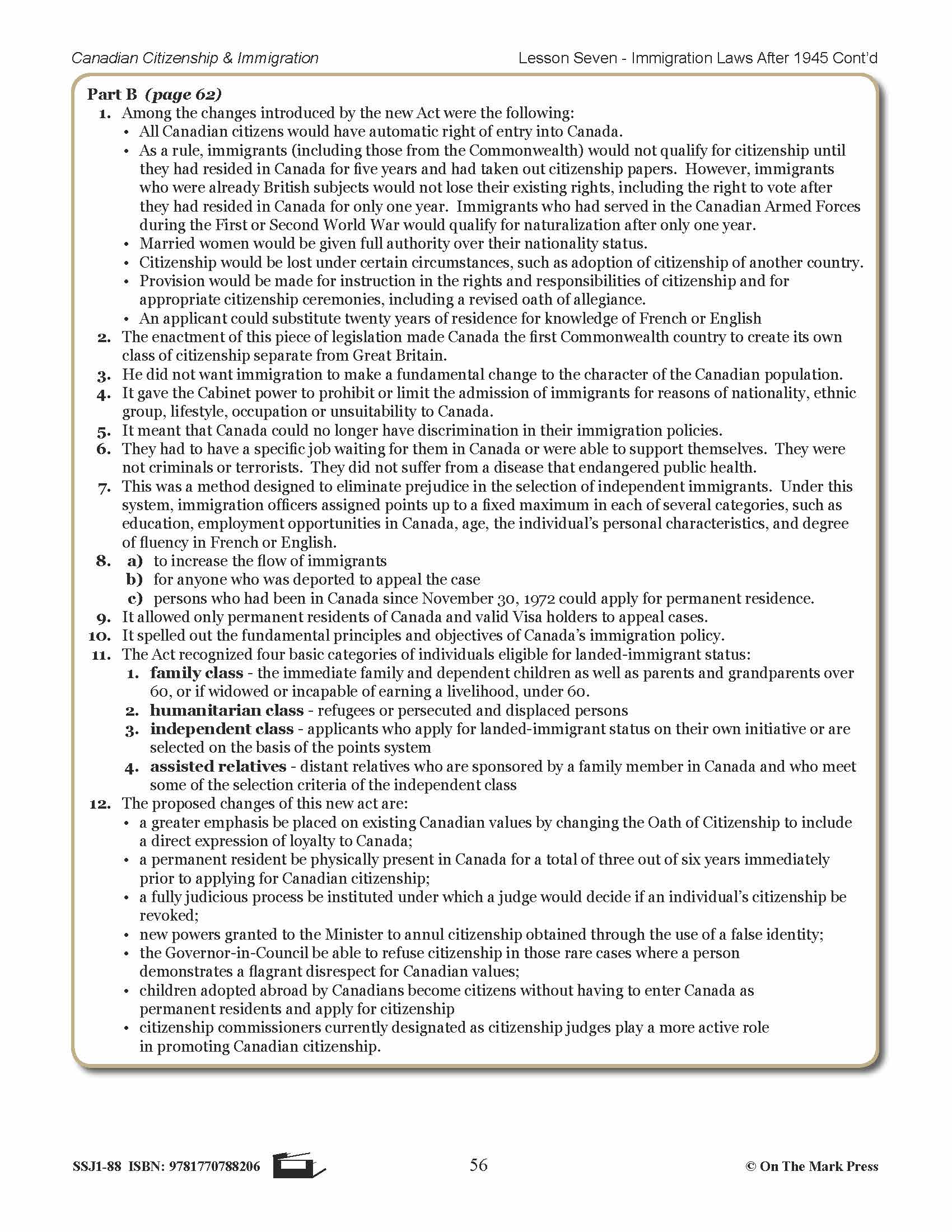 Immigration Laws After 1945 In Canada Gr. 4-8