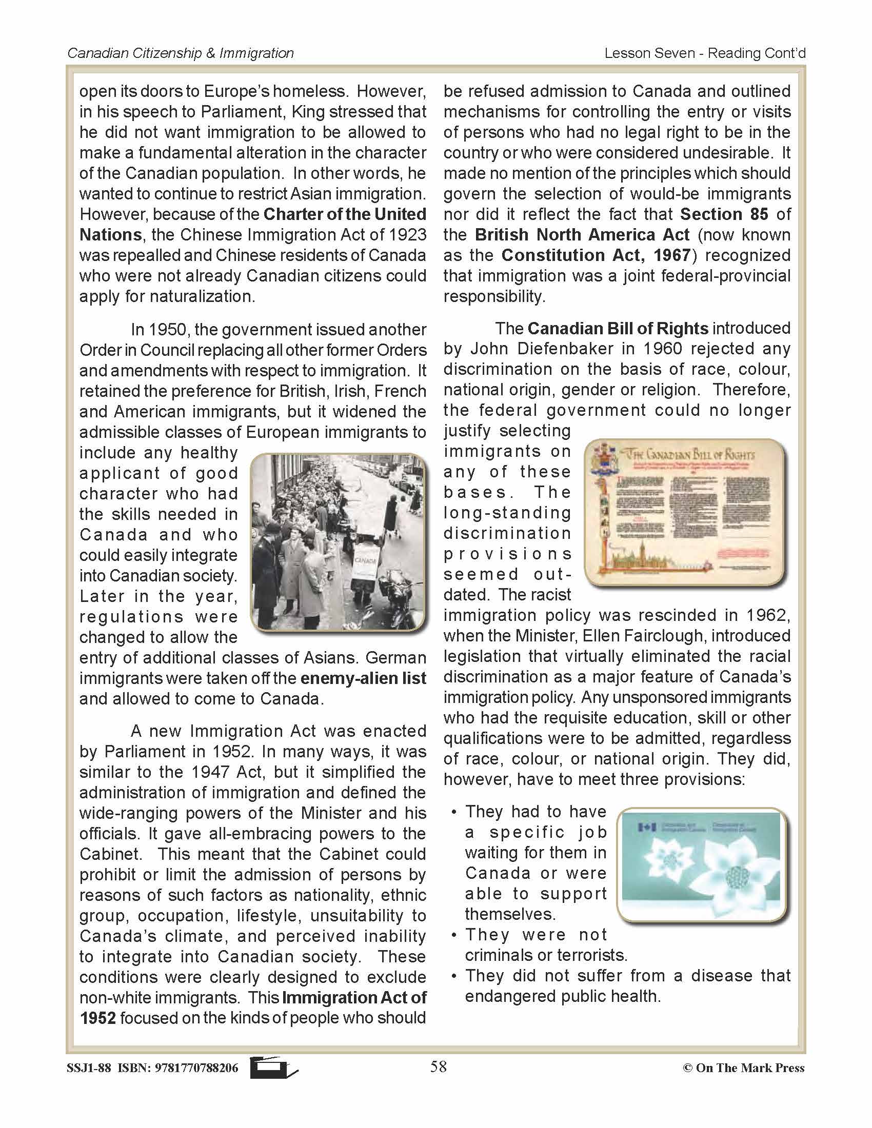 Immigration Laws After 1945 In Canada Gr. 4-8