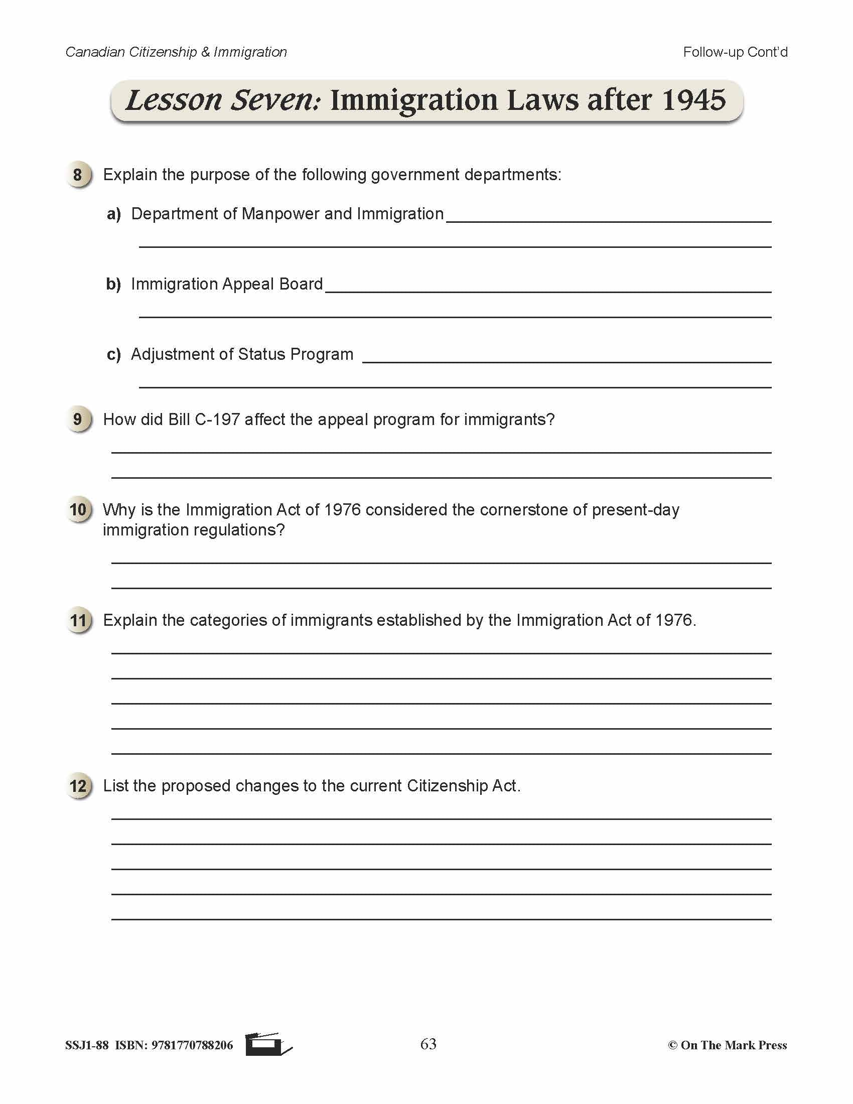 Immigration Laws After 1945 In Canada Gr. 4-8