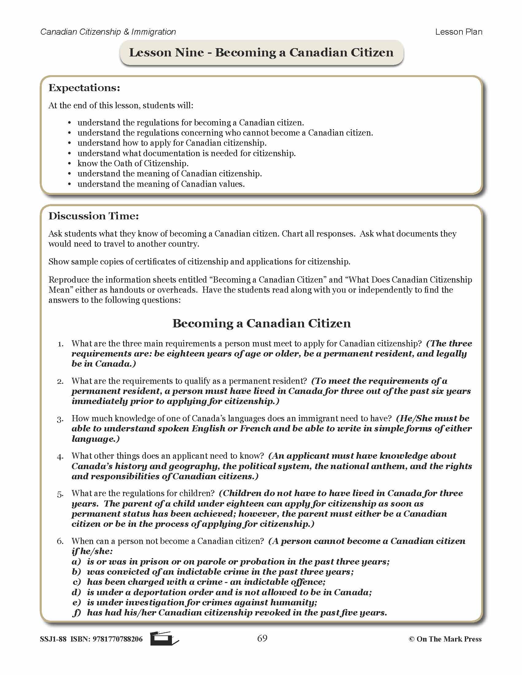 Becomming A Canadian Citizen Gr. 4-8