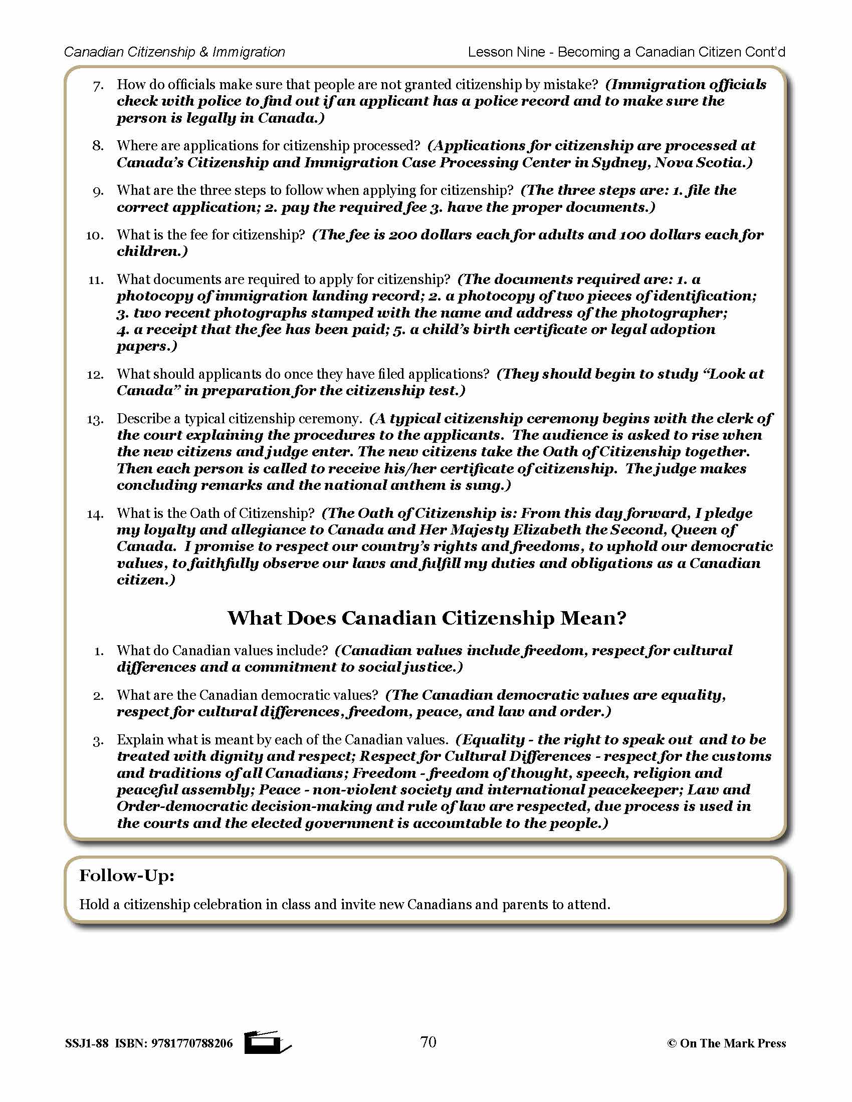 Becomming A Canadian Citizen Gr. 4-8