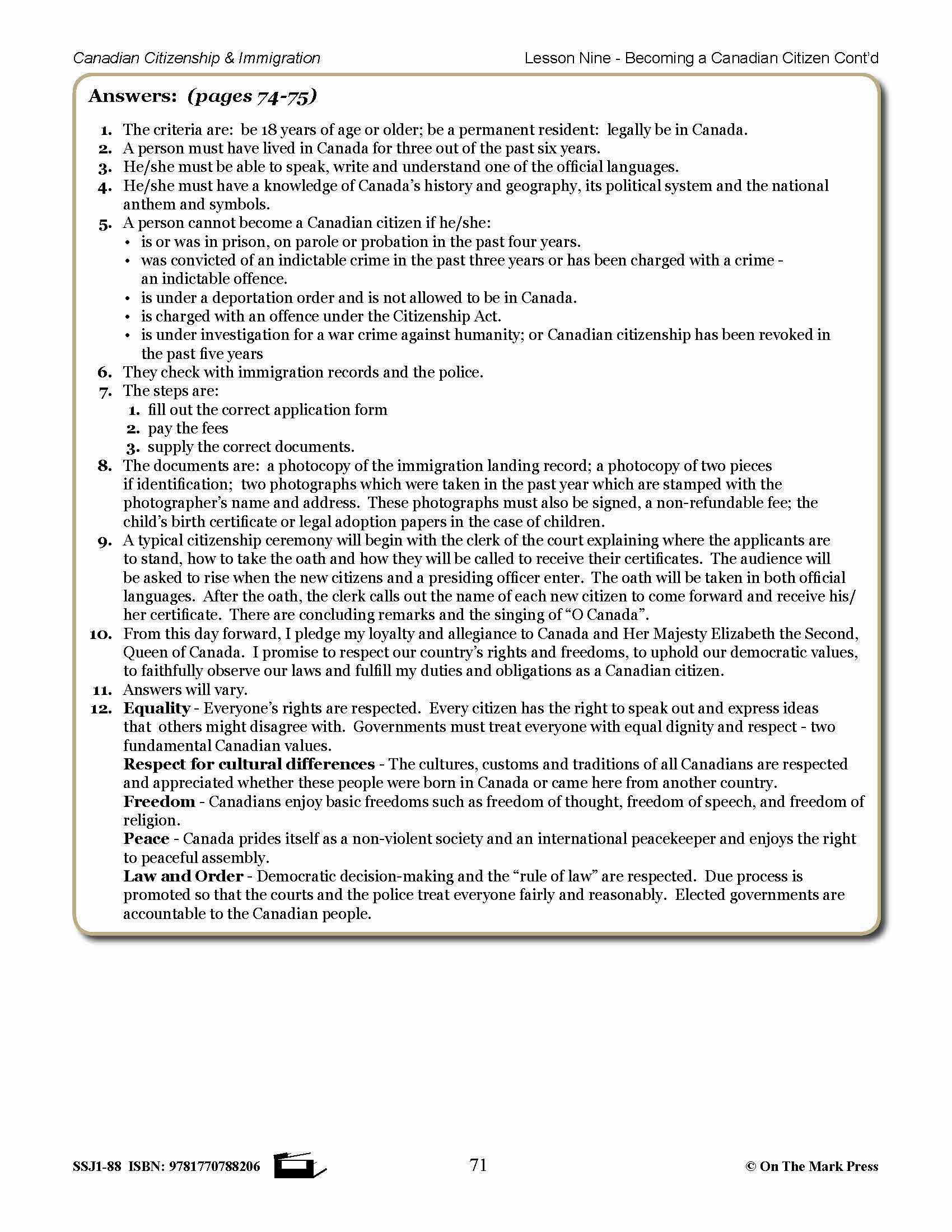 Becomming A Canadian Citizen Gr. 4-8