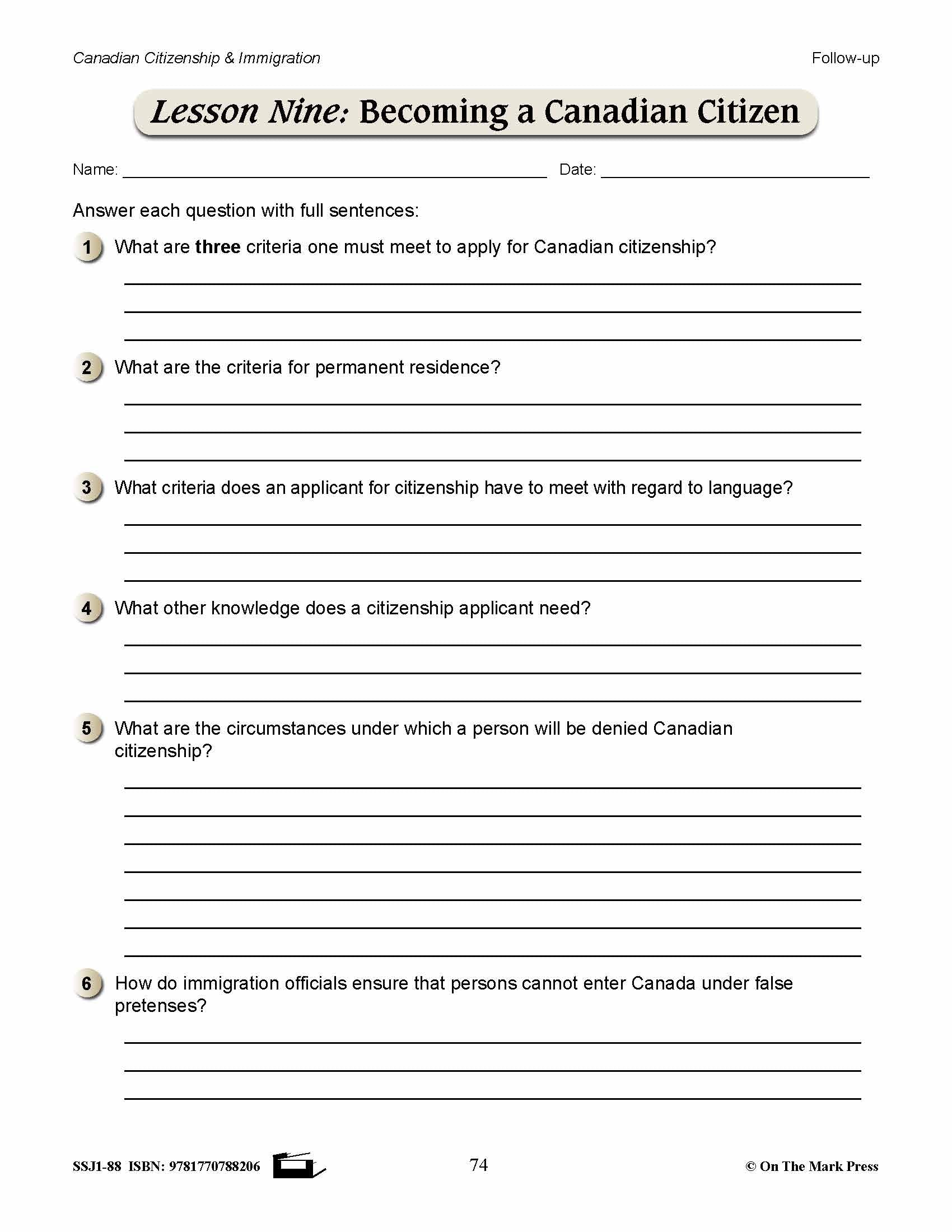 Becomming A Canadian Citizen Gr. 4-8