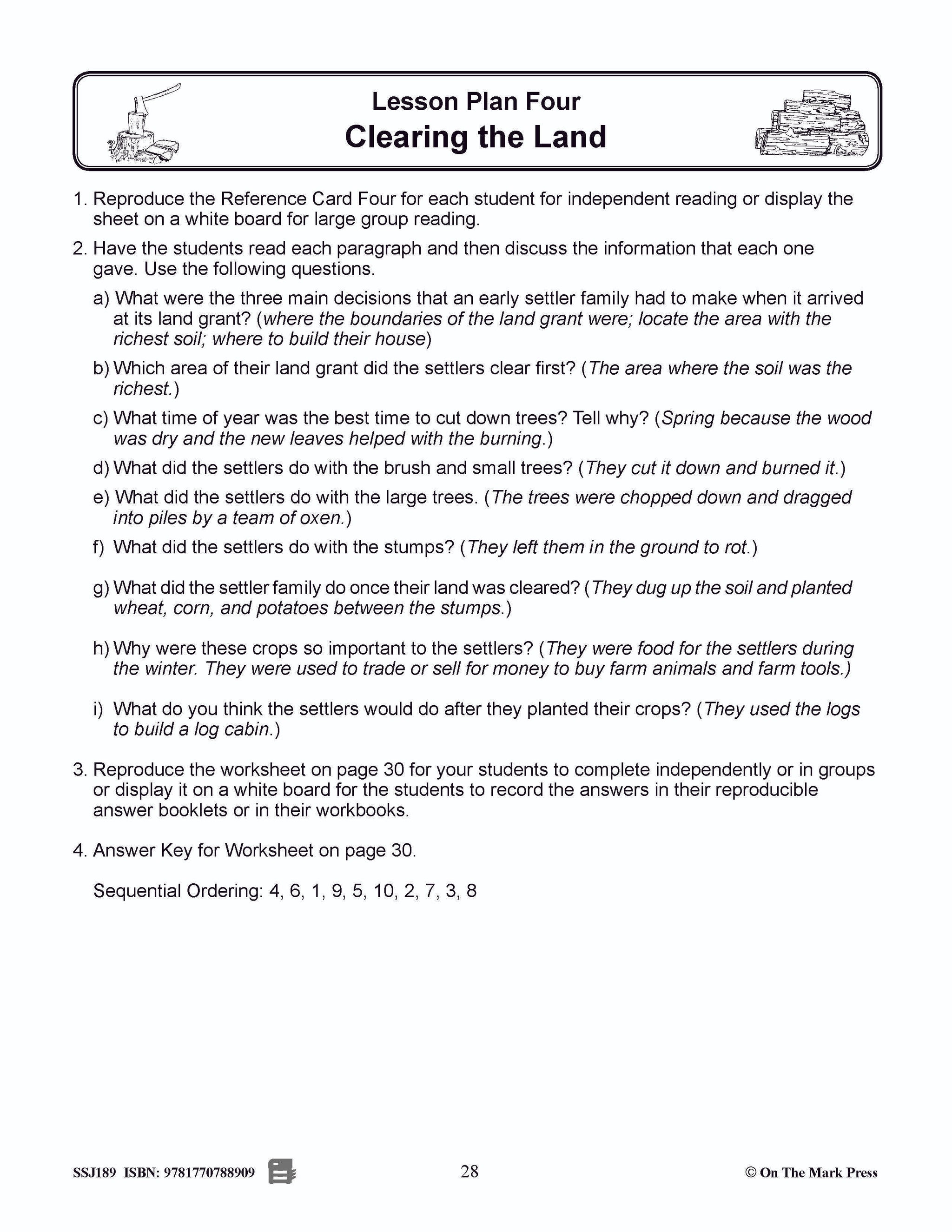 Clearing the Land - An Early Settlers Lesson Grades 2-4