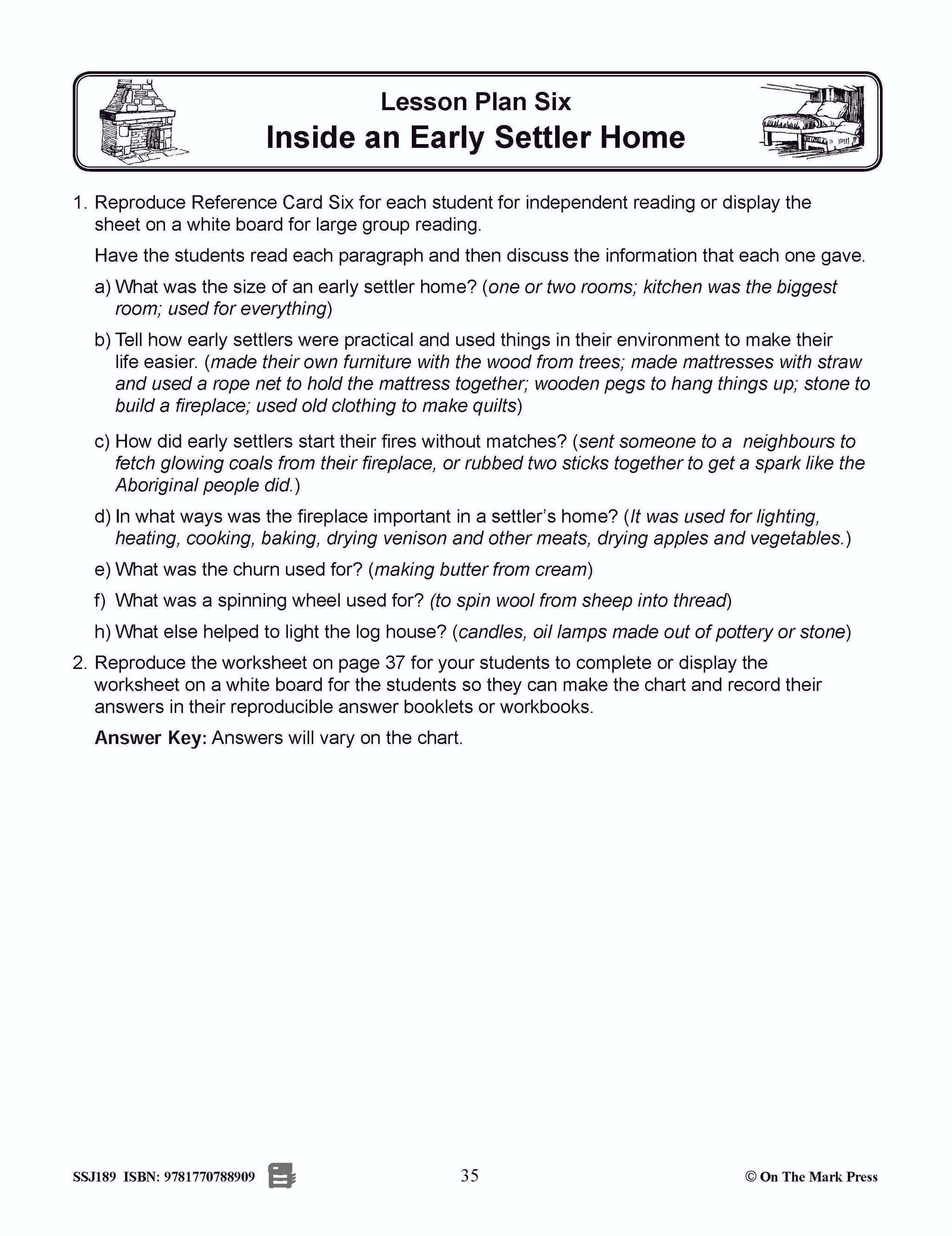 Inside an Early Settler Home Grades 2-4