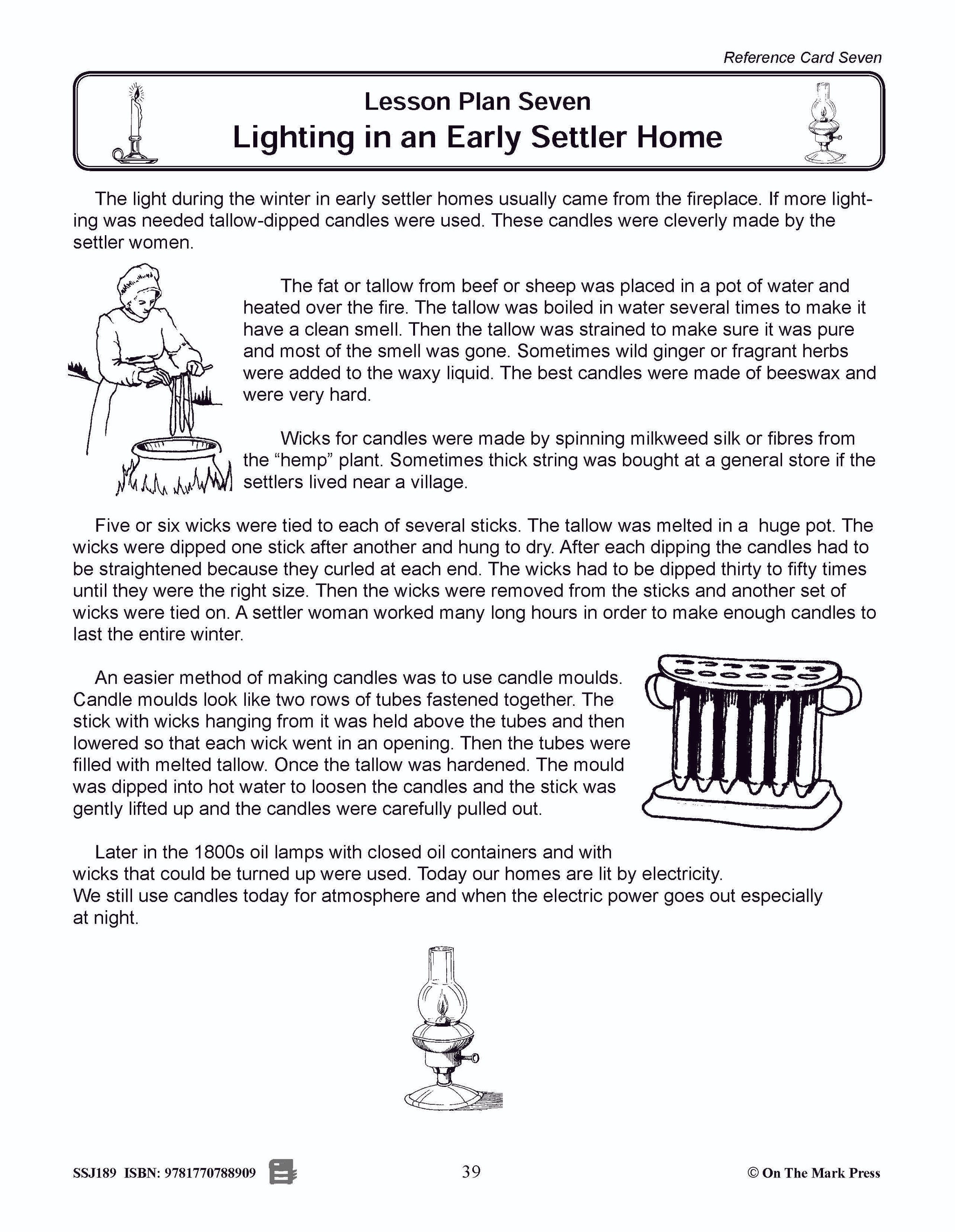 Lighting in the Early Settler Home Grades 2-4