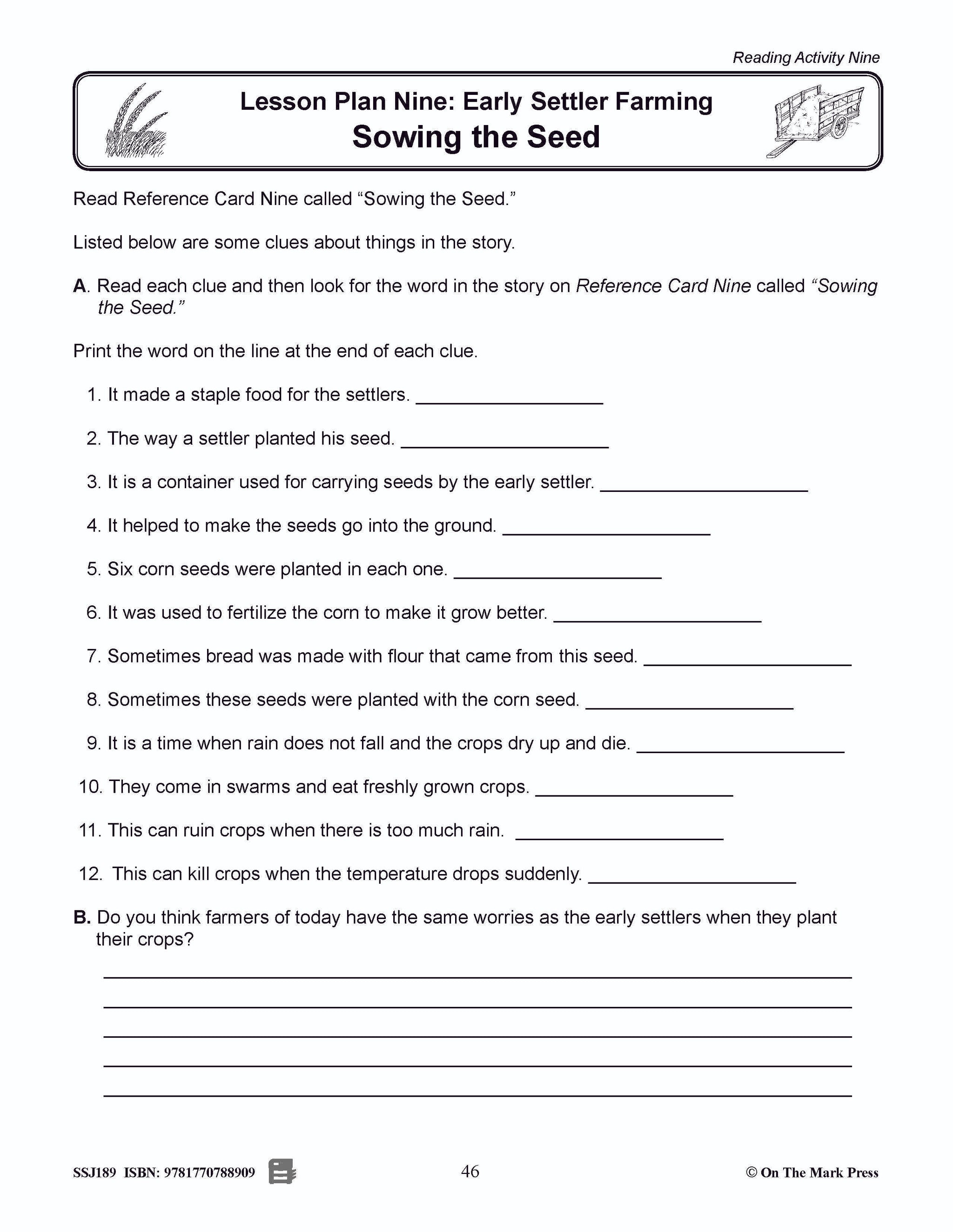 Early Settler Farming - Sowing the Seeds Grades 2-4