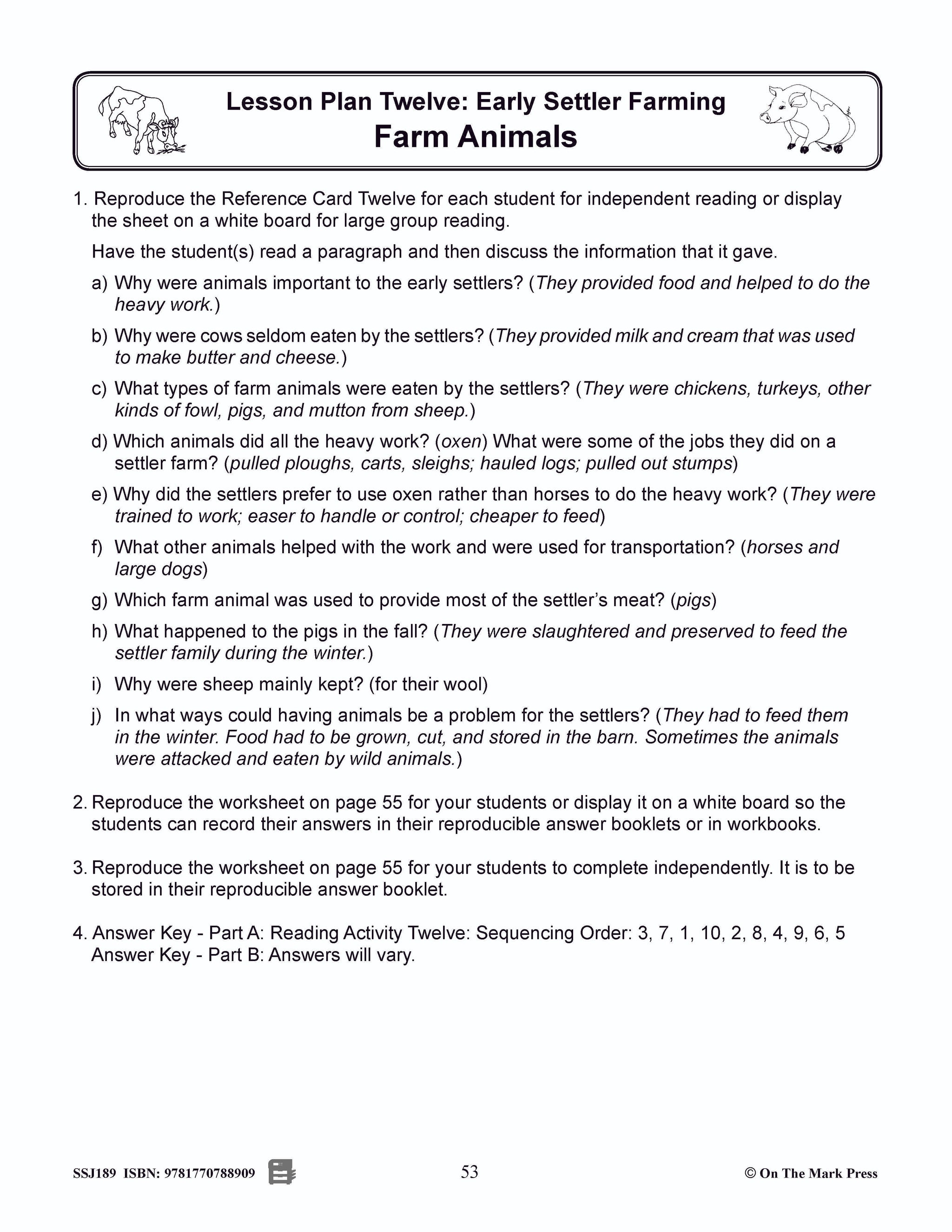 Early Settler Farming - Farm Animals Grades 2-4