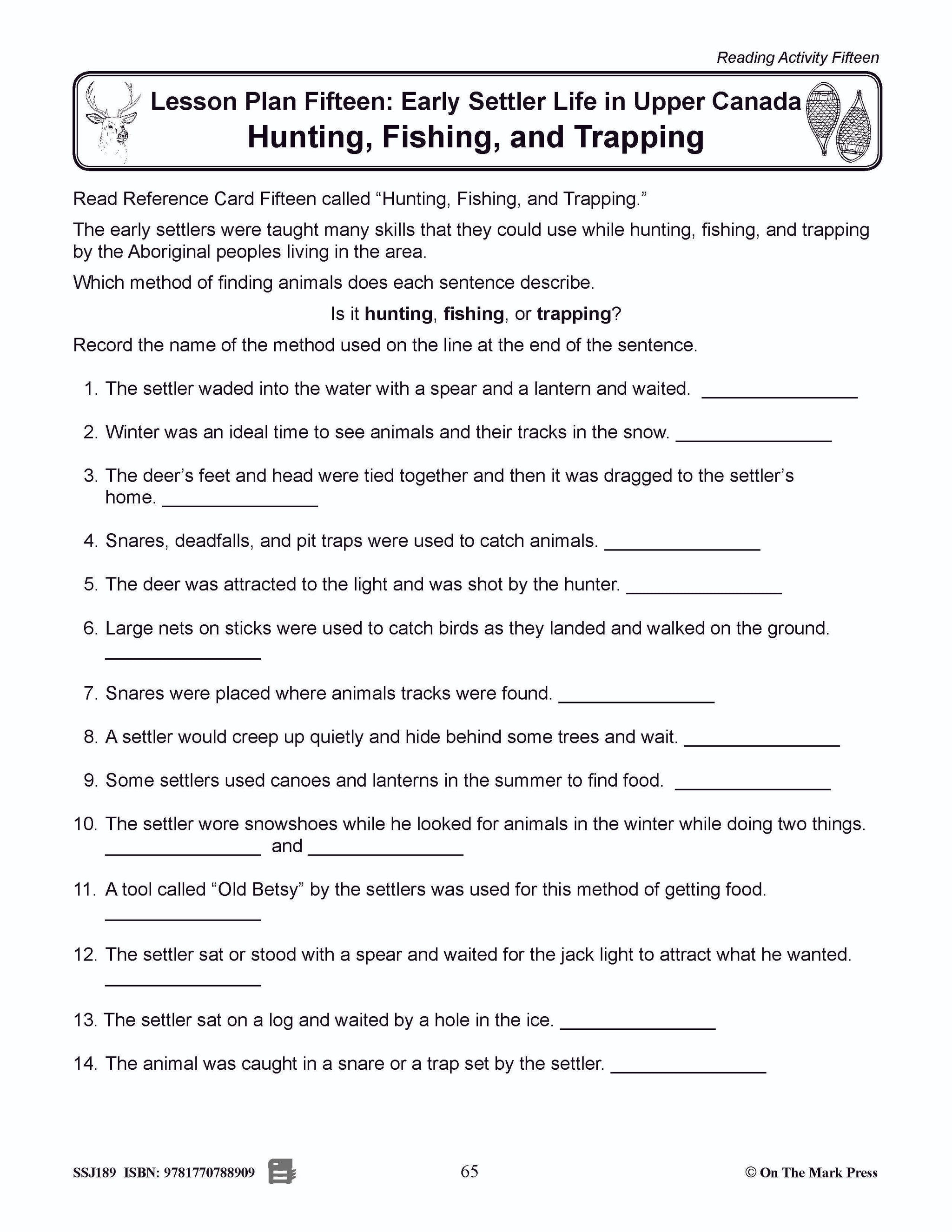 Early Settler - Hunting, Fishing and Trapping Grades 2-4