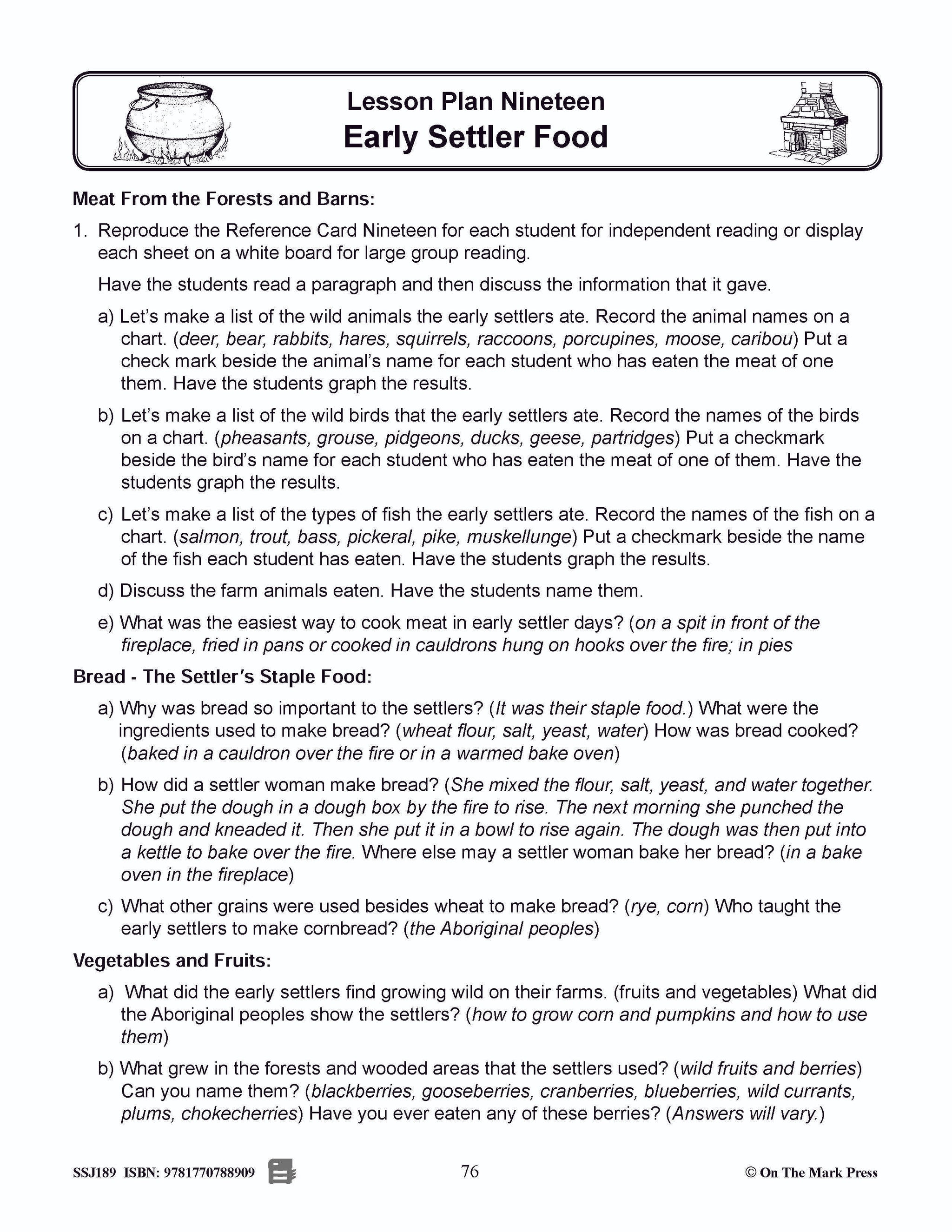 Early Settler Food - Meat from the Forests and Barns Grades 2-4