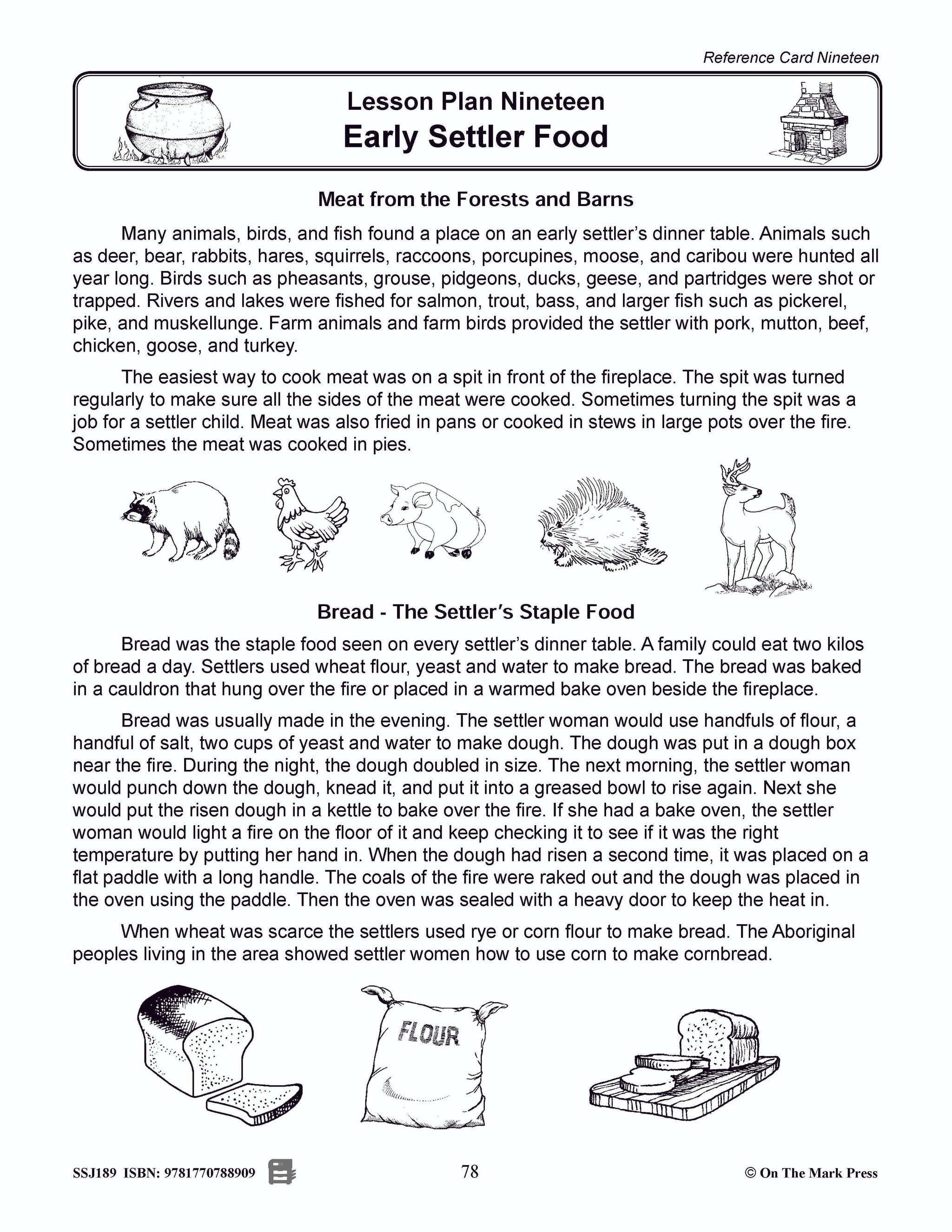 Early Settler Food - Meat from the Forests and Barns Grades 2-4