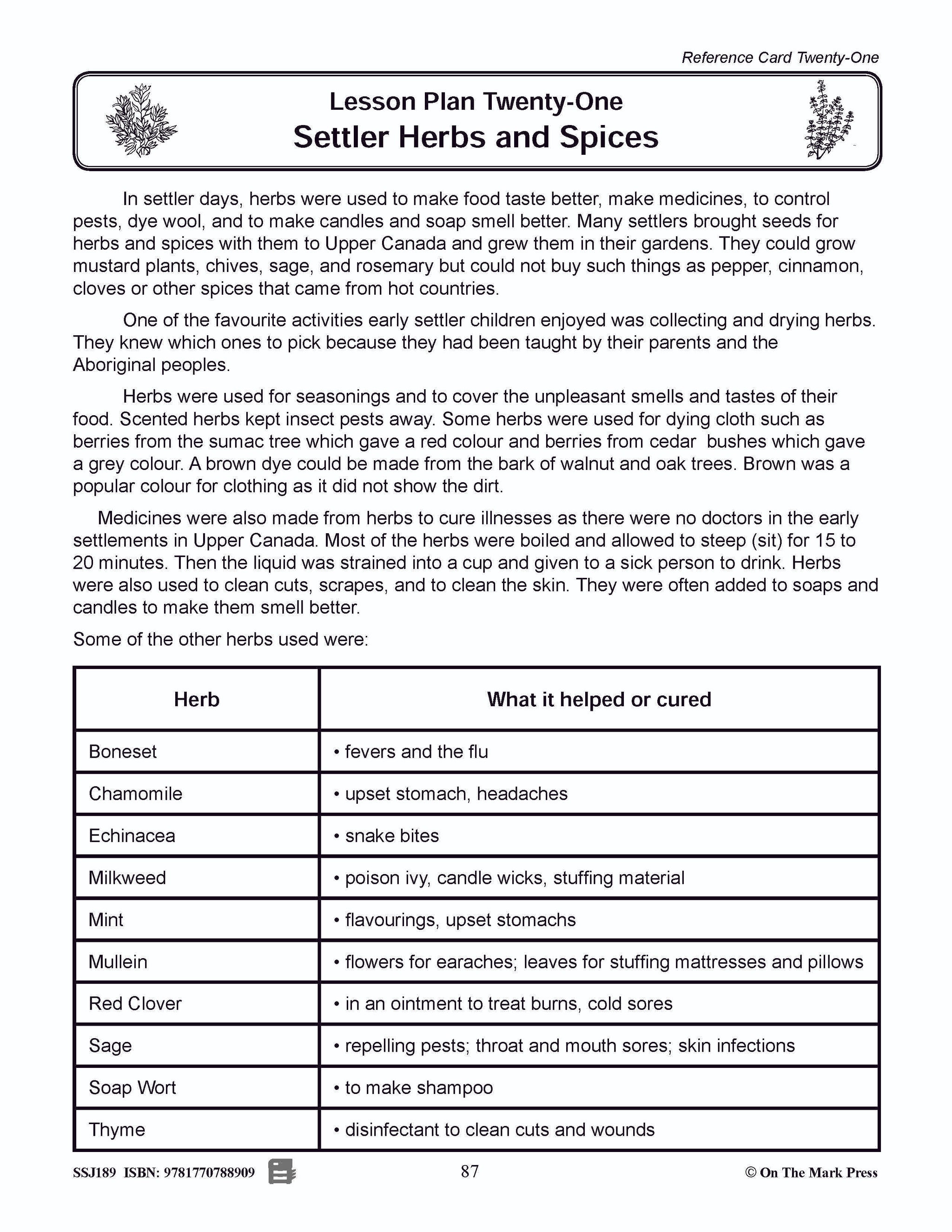 Early Settler Herbs & Spices Grades 2-4