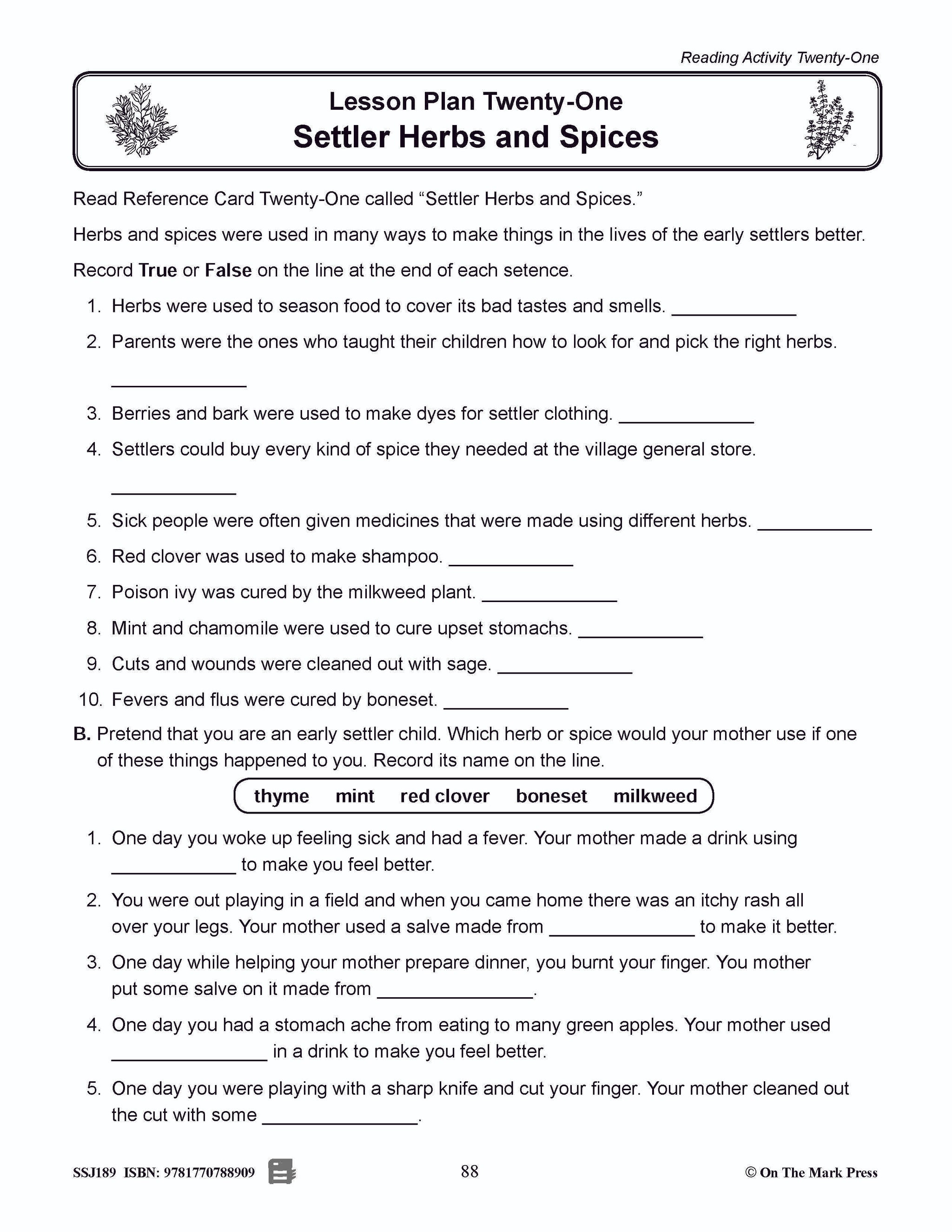 Early Settler Herbs & Spices Grades 2-4