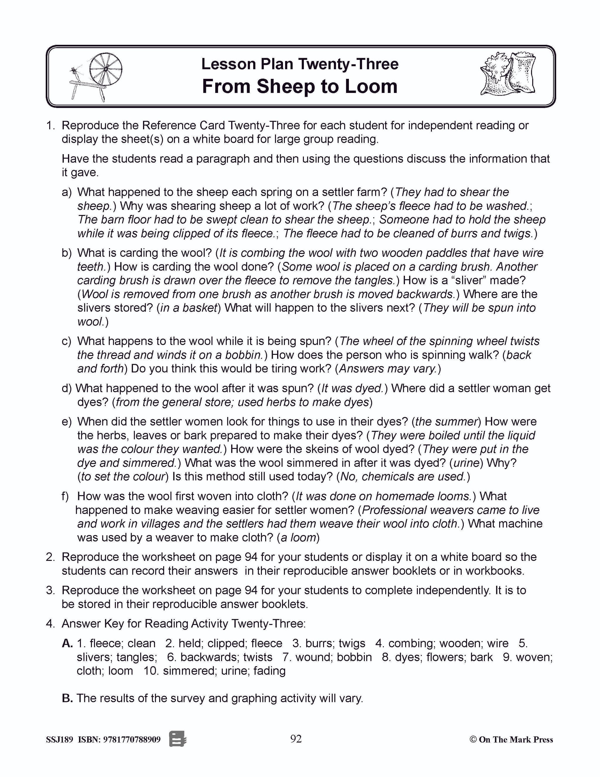 From Sheep to Loom - An Early Settler Lesson Grades 2-4