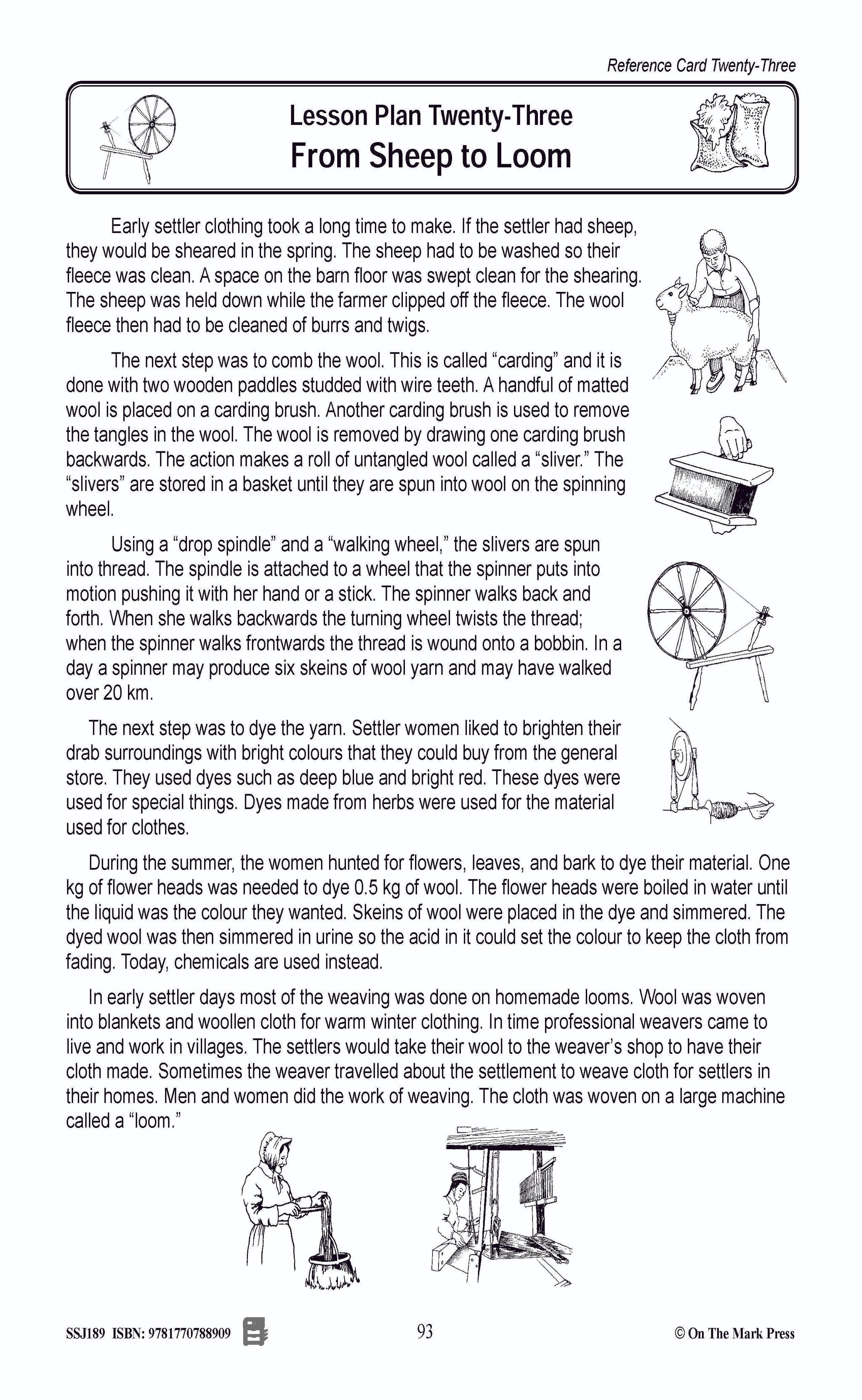 From Sheep to Loom - An Early Settler Lesson Grades 2-4