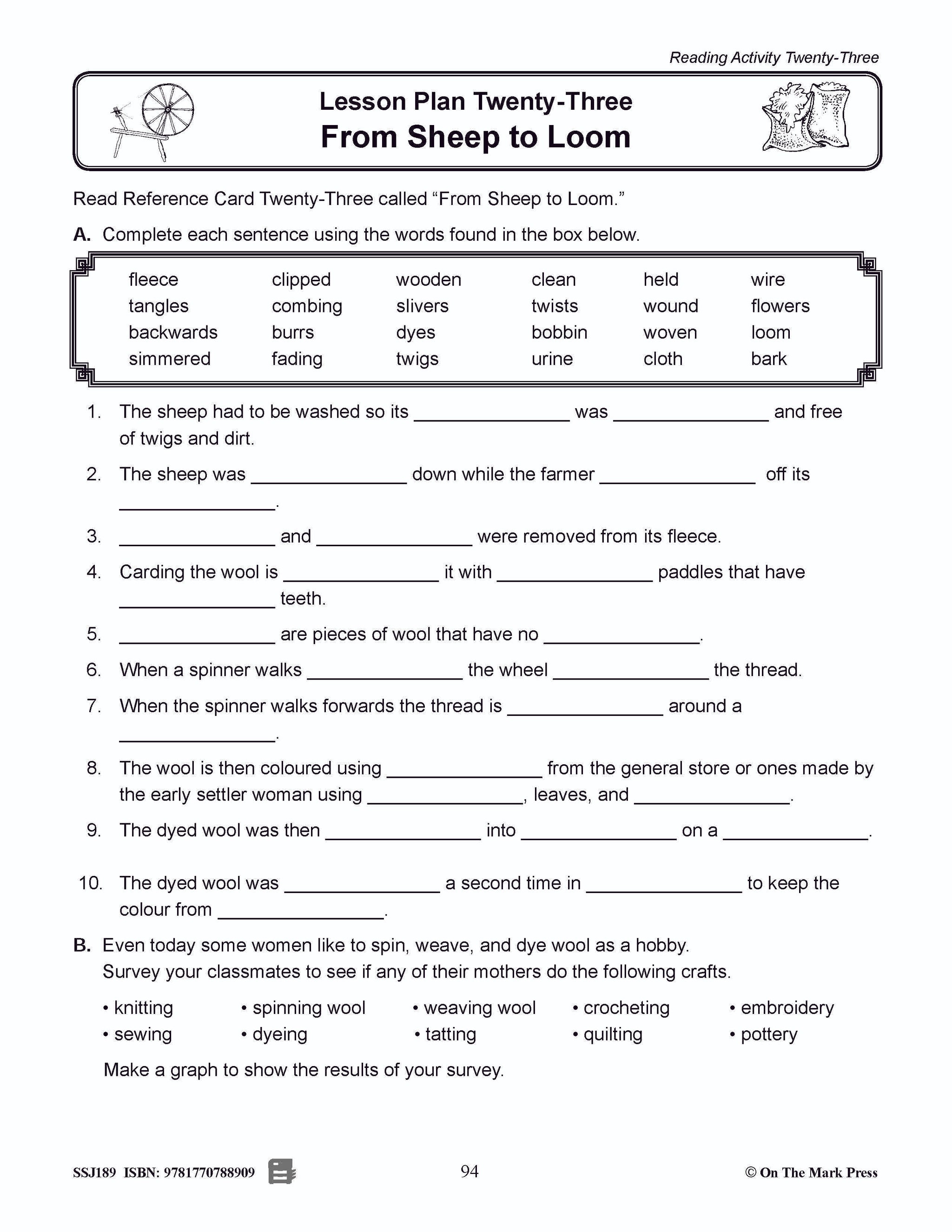 From Sheep to Loom - An Early Settler Lesson Grades 2-4