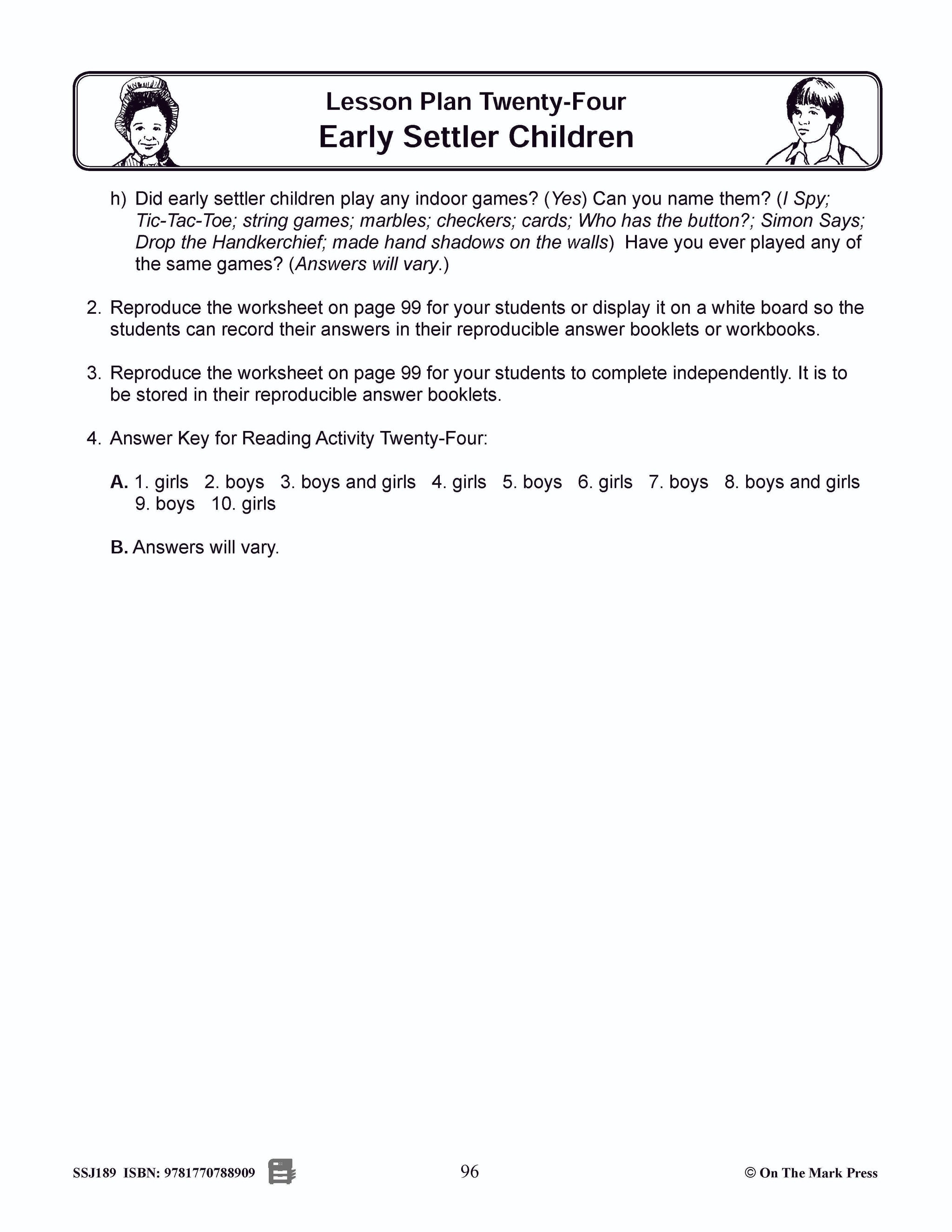 Early Settler Children Grades 2-4