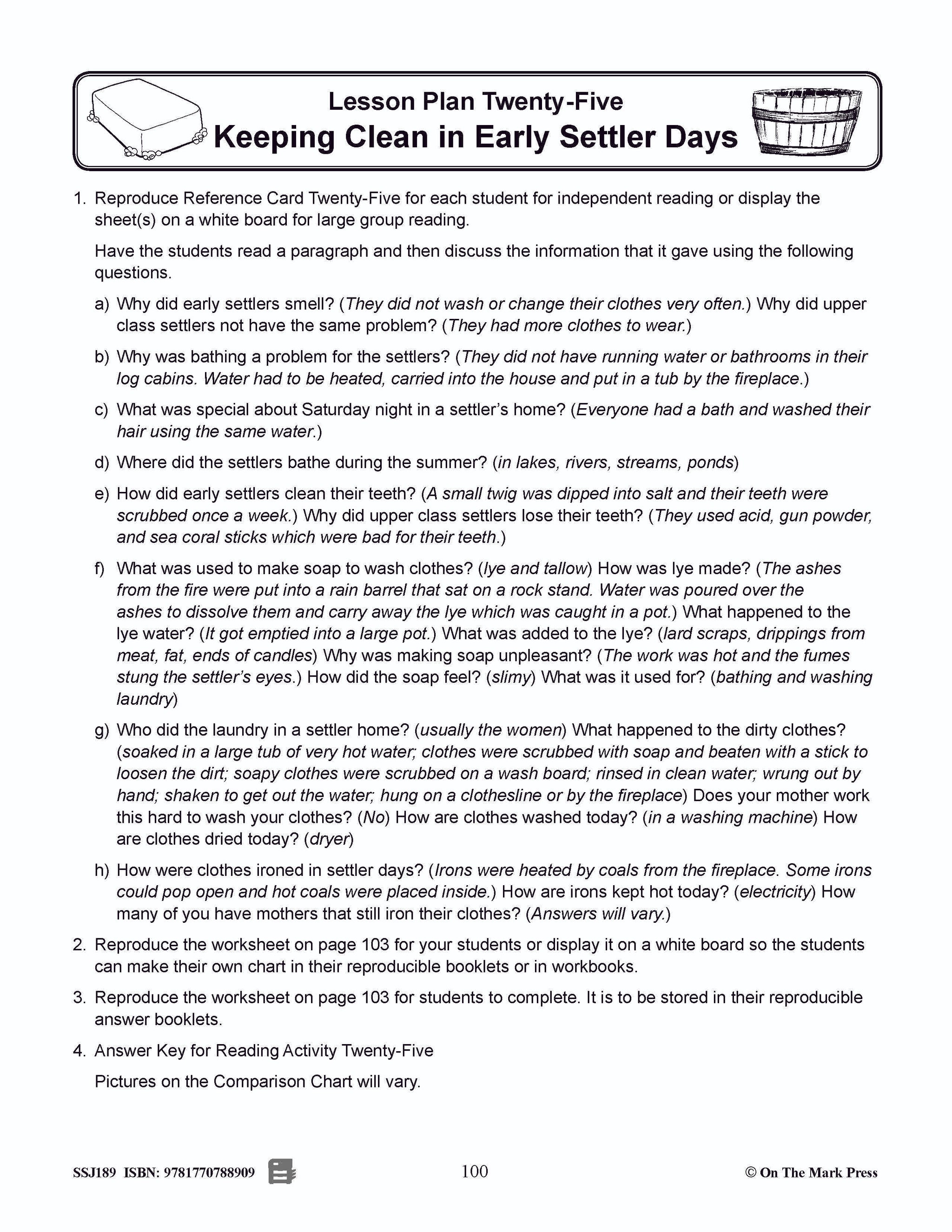 Keeping Clean in Early Settler Days Grades 2-4