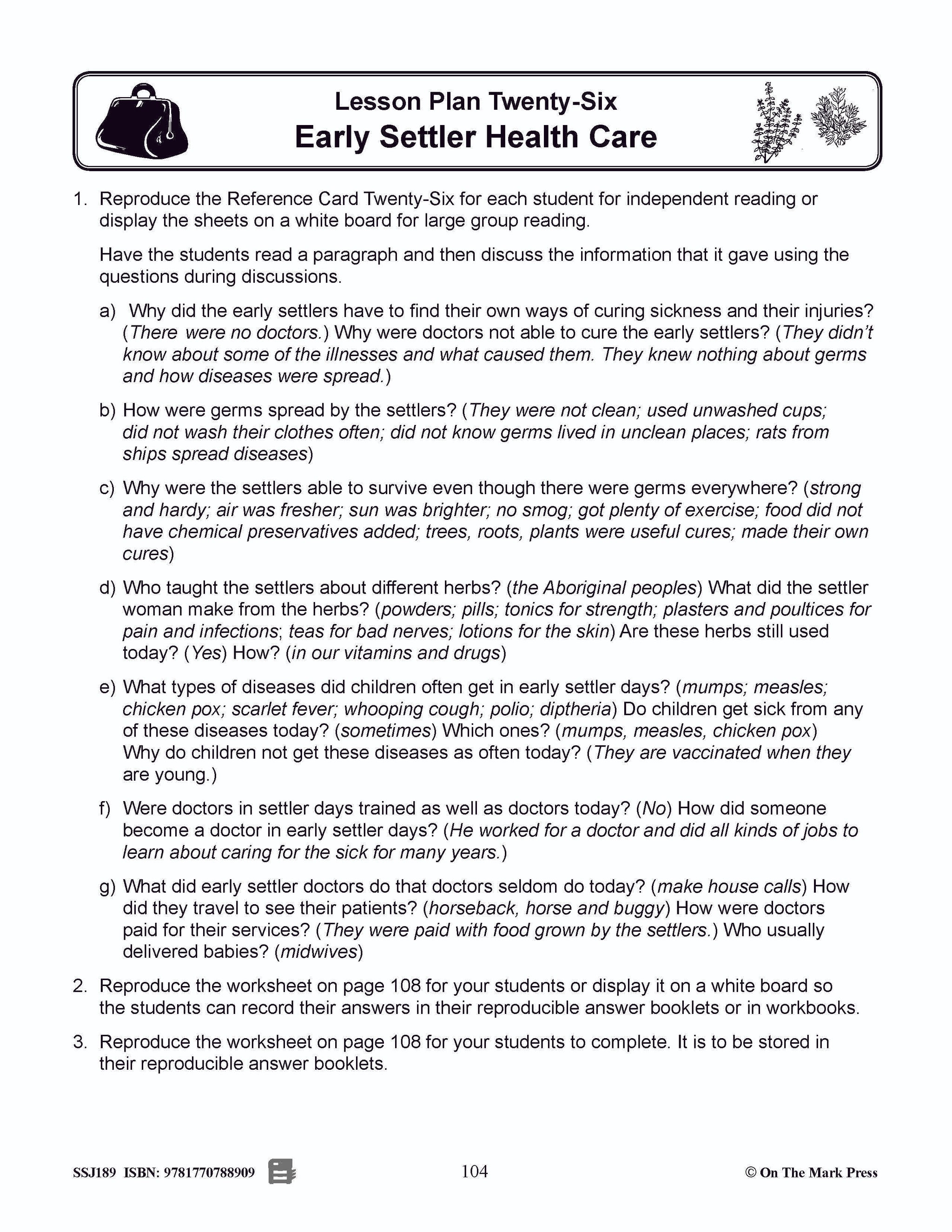 Early Settler Health Care Grades 2-4