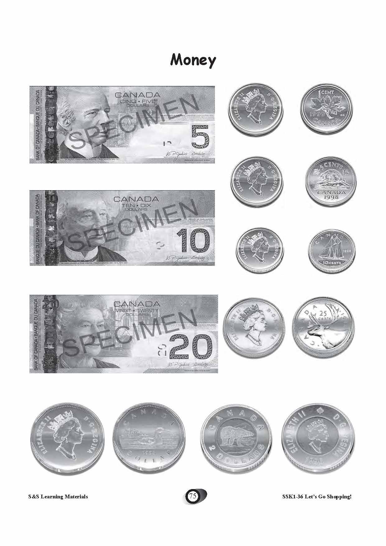 Identifying Canadian Money Grades K-3 Worksheets