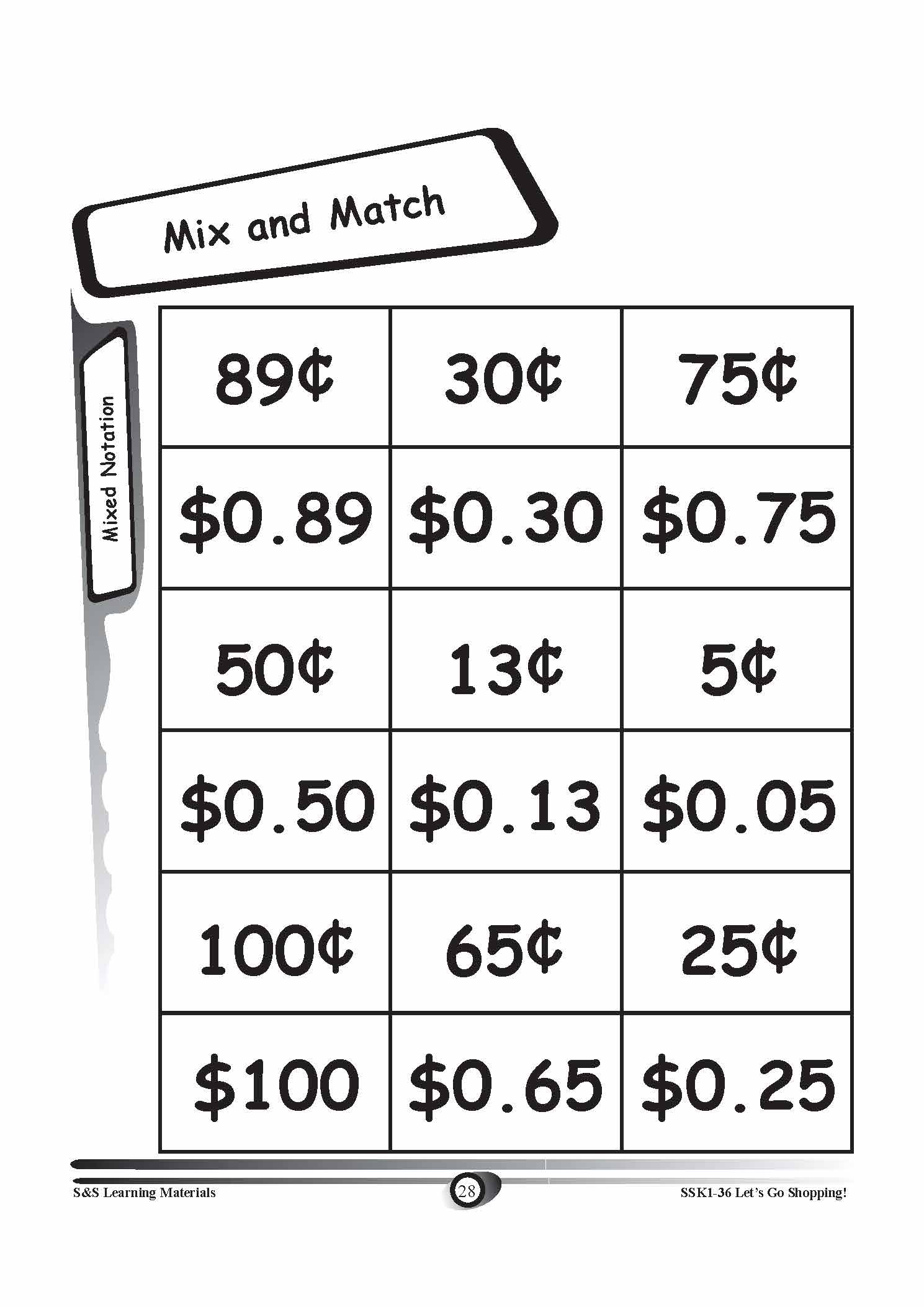 Canadian Money: Mixed Notation Grades K-3 Worksheets