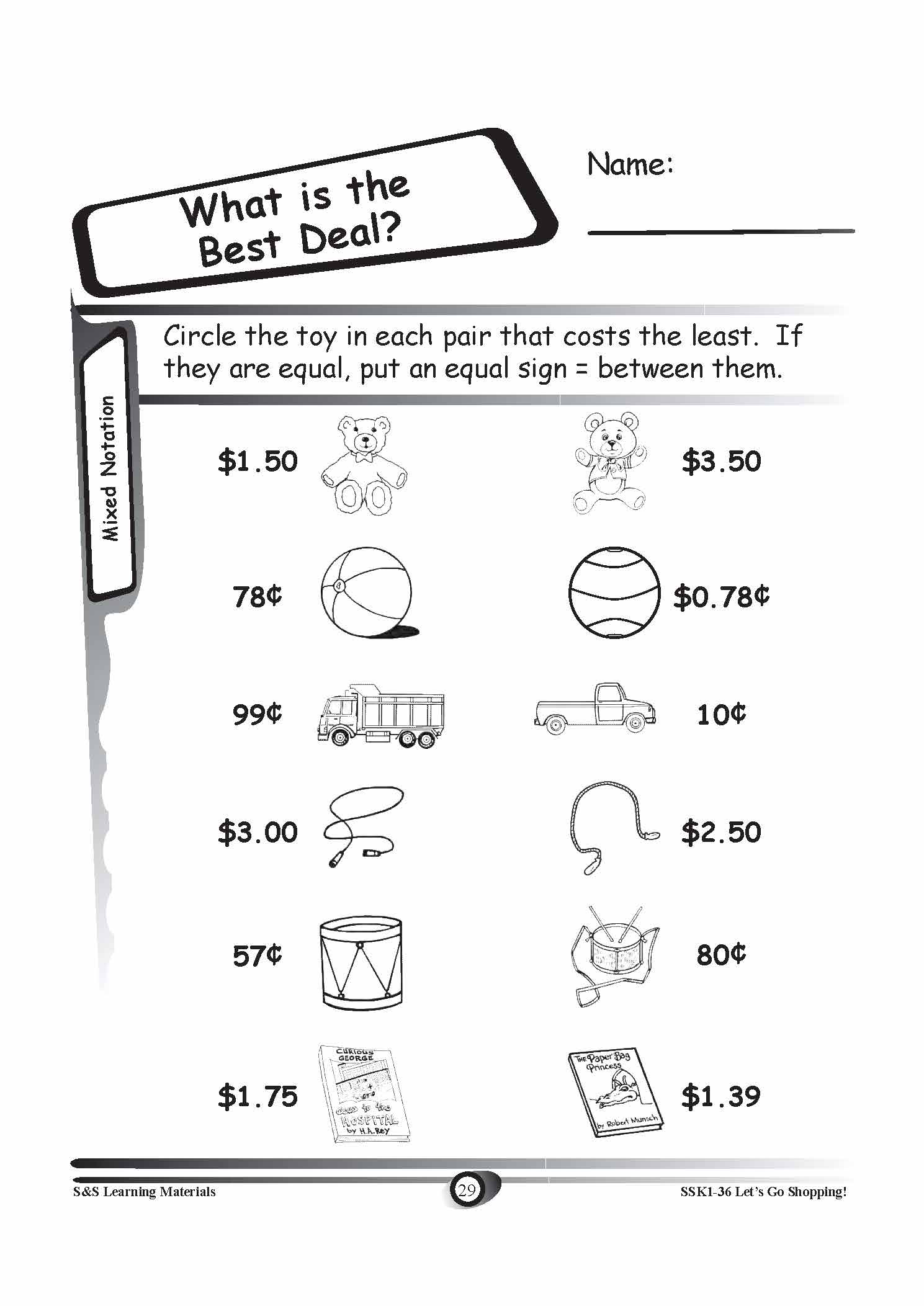 Canadian Money: Mixed Notation Grades K-3 Worksheets