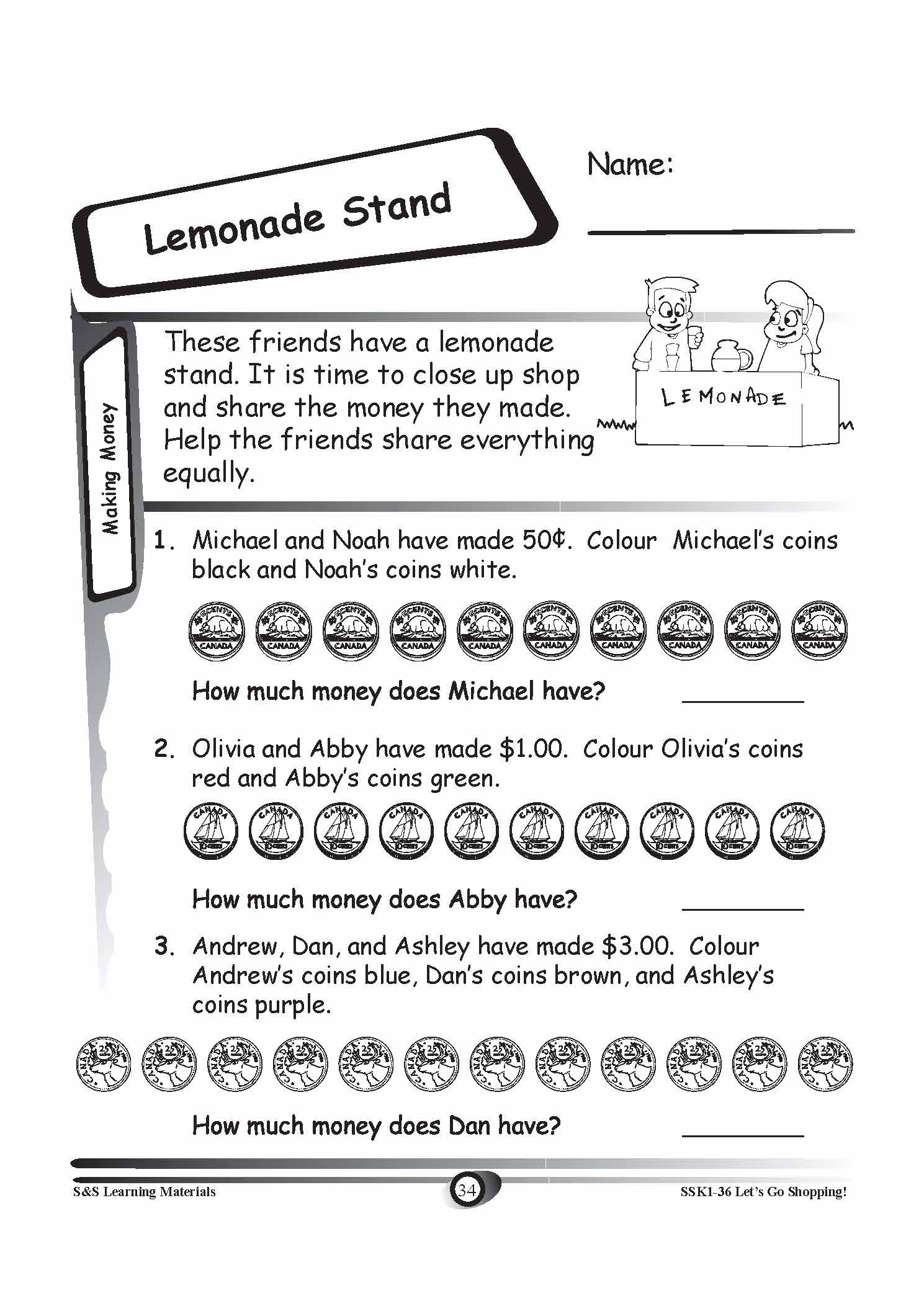 Canadian Money: Making Money Grades K-3 Worksheets