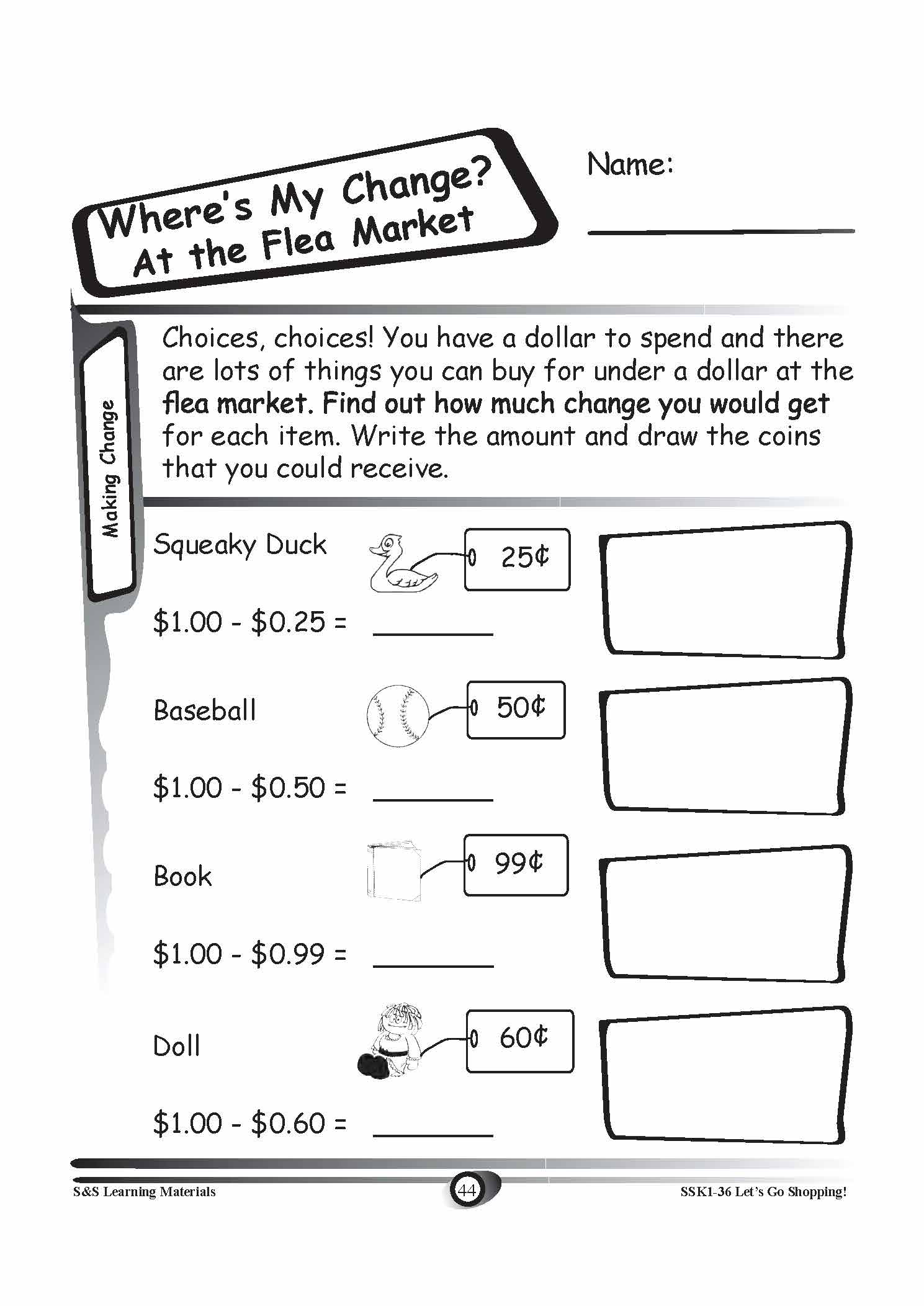 Canadian Money: Making Change Grades K-3 Worksheets
