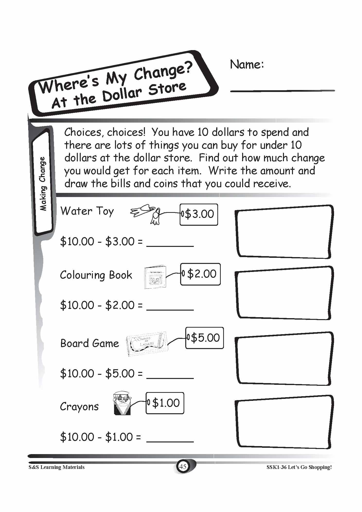 Canadian Money: Making Change Grades K-3 Worksheets