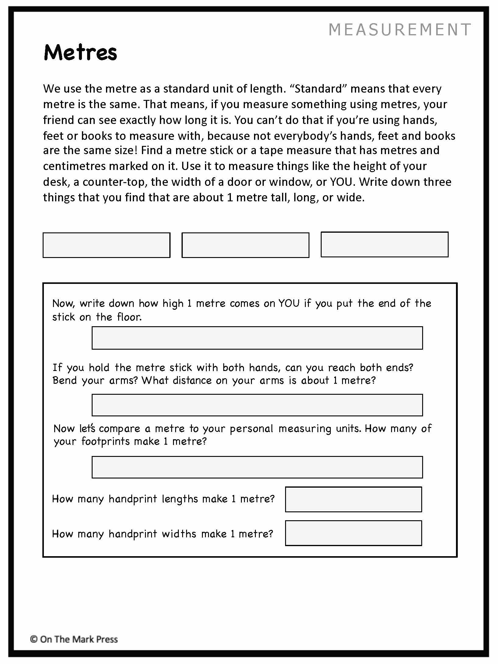 Canadian Measurement Lesson Plans & Activities Grade 1