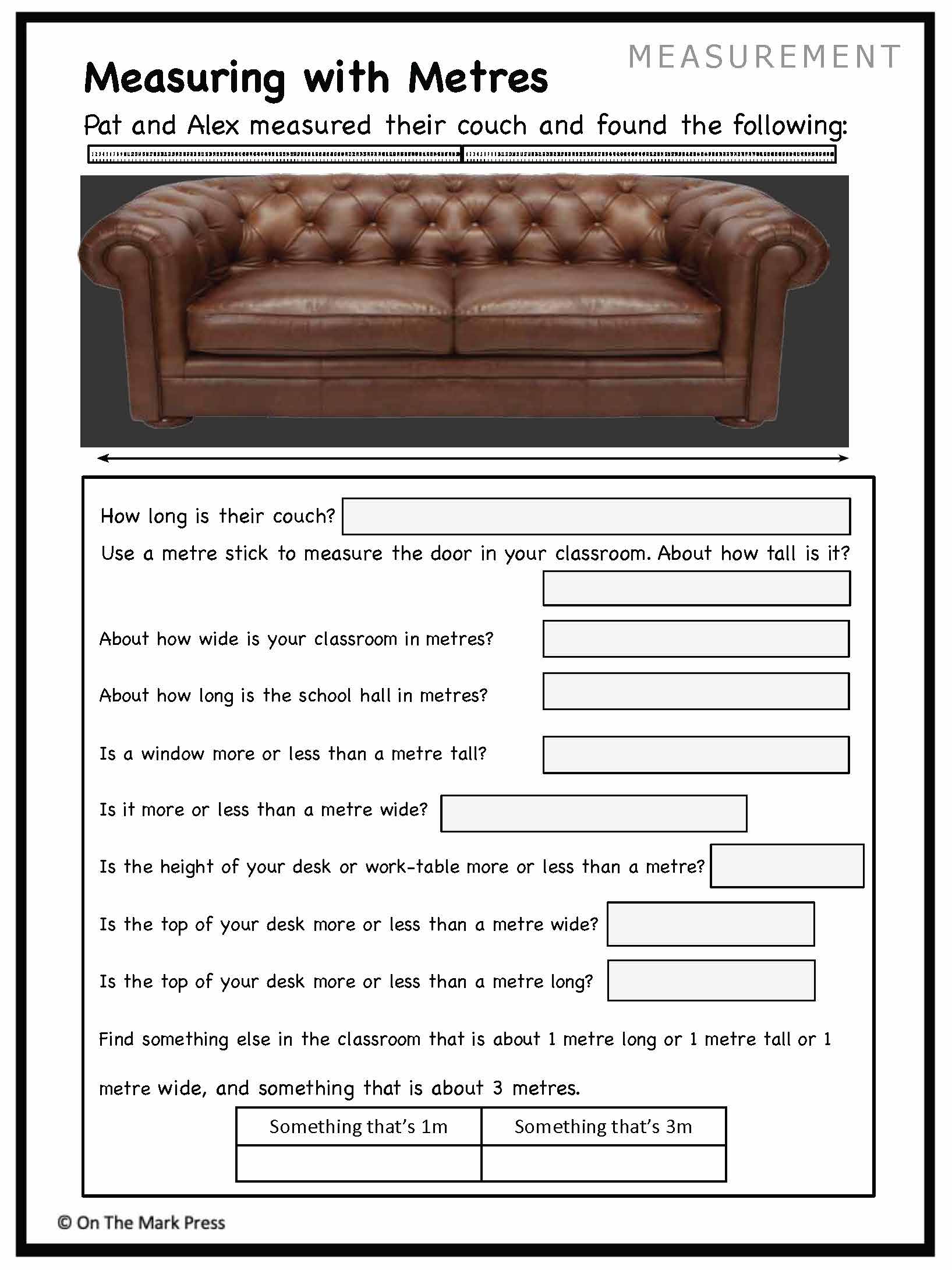 Canadian Measurement Lesson Plans & Activities Grade 1