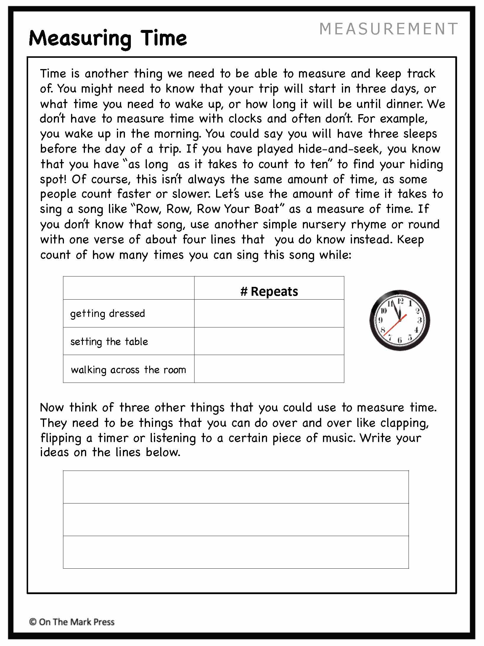 Canadian Measurement Lesson Plans & Activities Grade 1