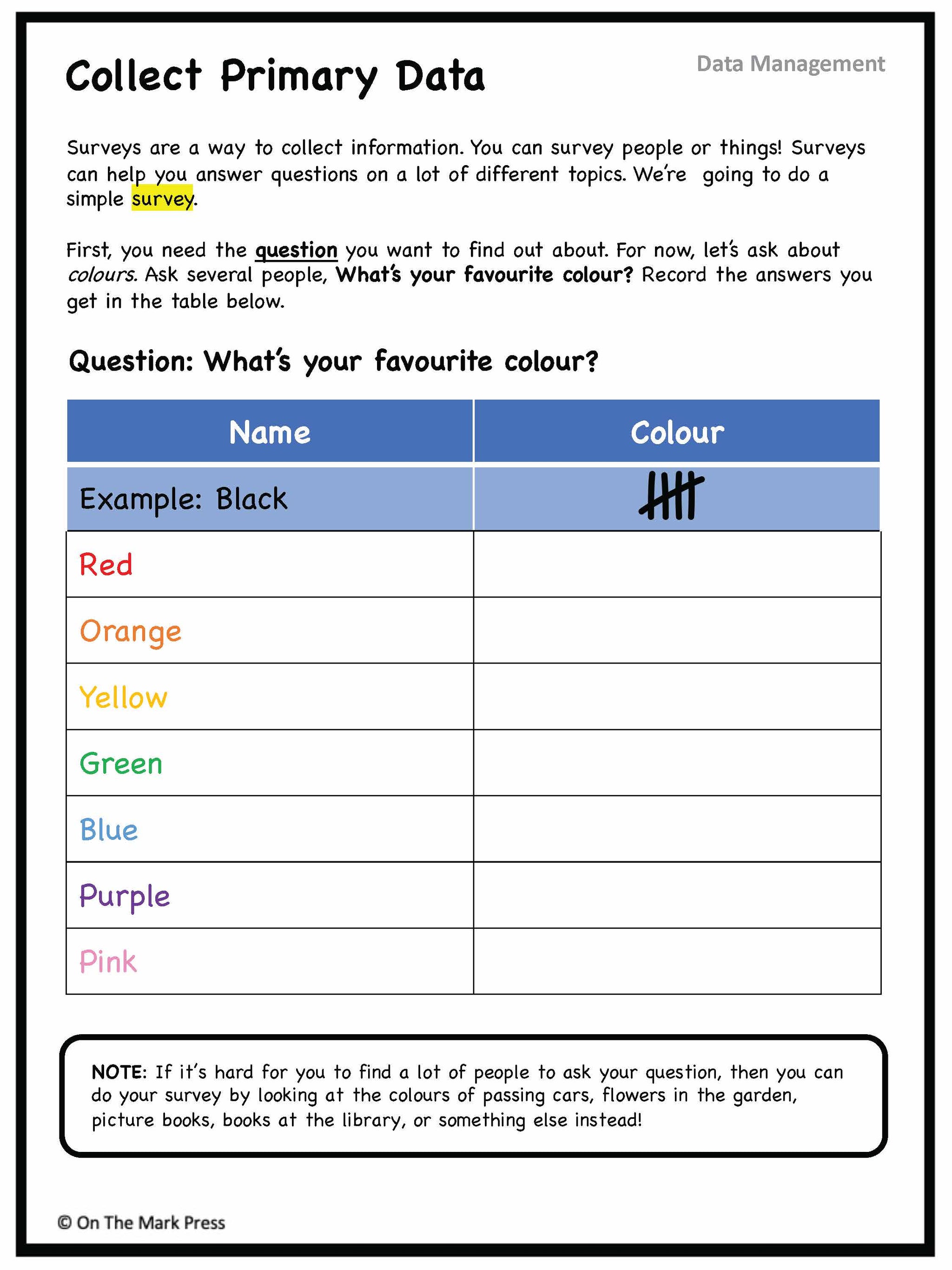 Canadian Data Management Lesson Plans & Activities Grade 1