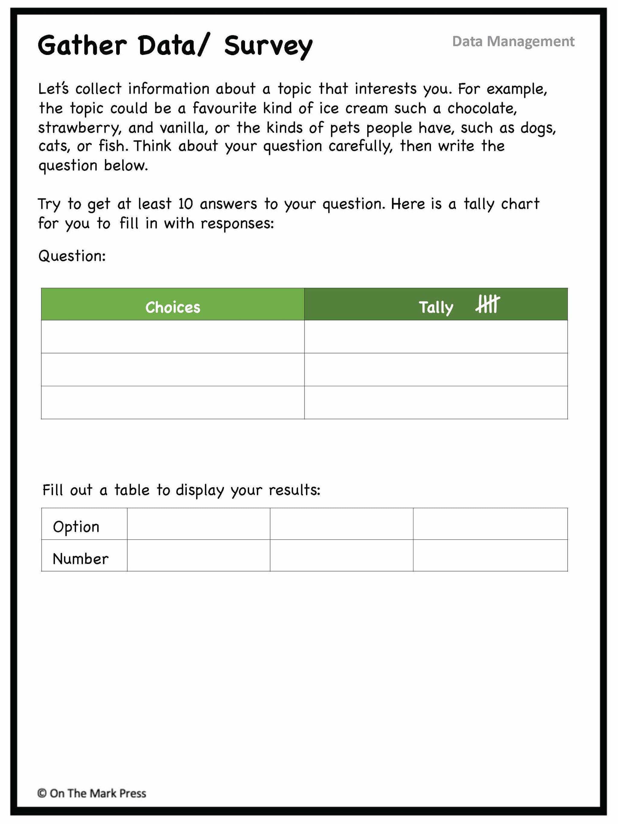 Canadian Data Management Lesson Plans & Activities Grade 2
