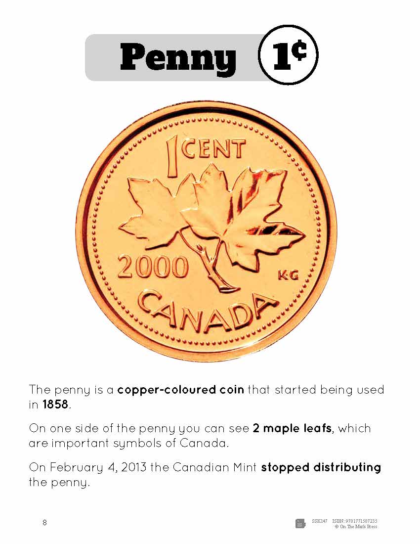 Canadian Money Coin Information Sheets Grades 1-3